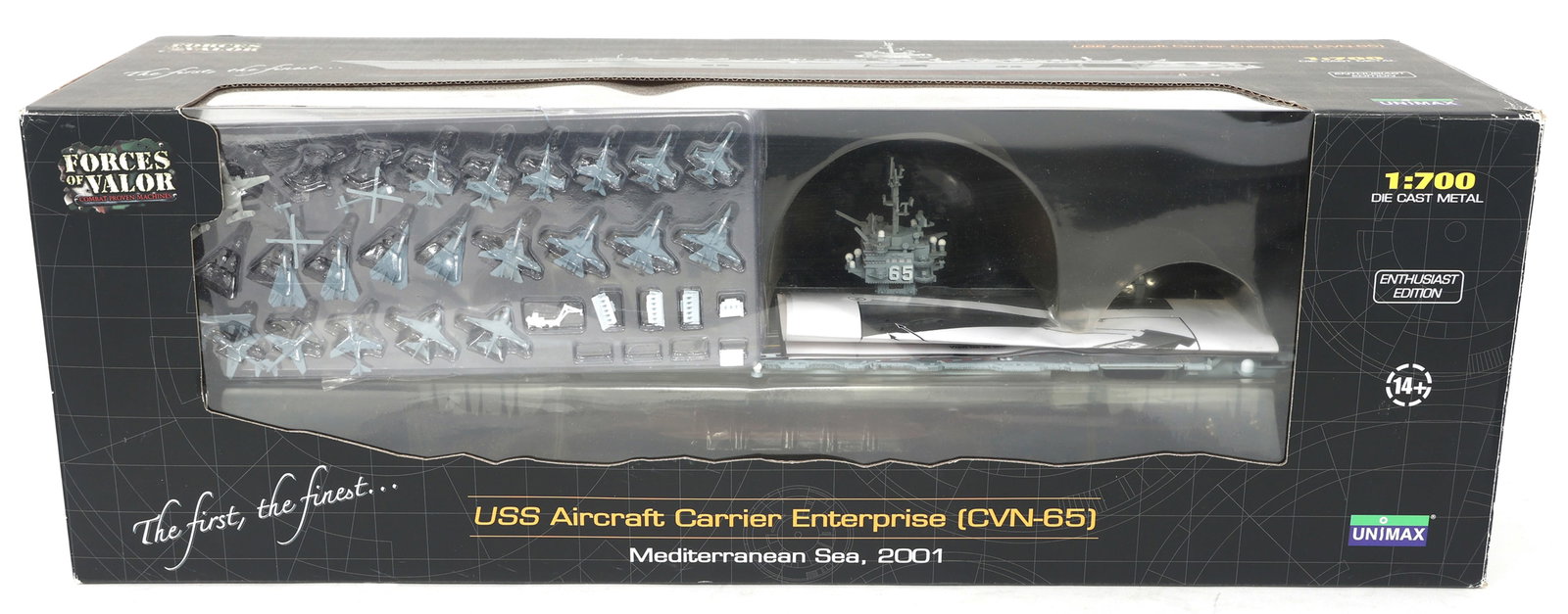 FORCES OF VALOR USS ENTERPRISE 1:700 DIE CAST MODEL: FORCES OF VALOR USS ENTERPRISE 1:700 DIE CAST MODEL Forces of Valor USS Aircraft Carrier Enterprise CVN-65 Mediterranean Sea, 2001 1:700 die-cast model, with box. Size: 1:700