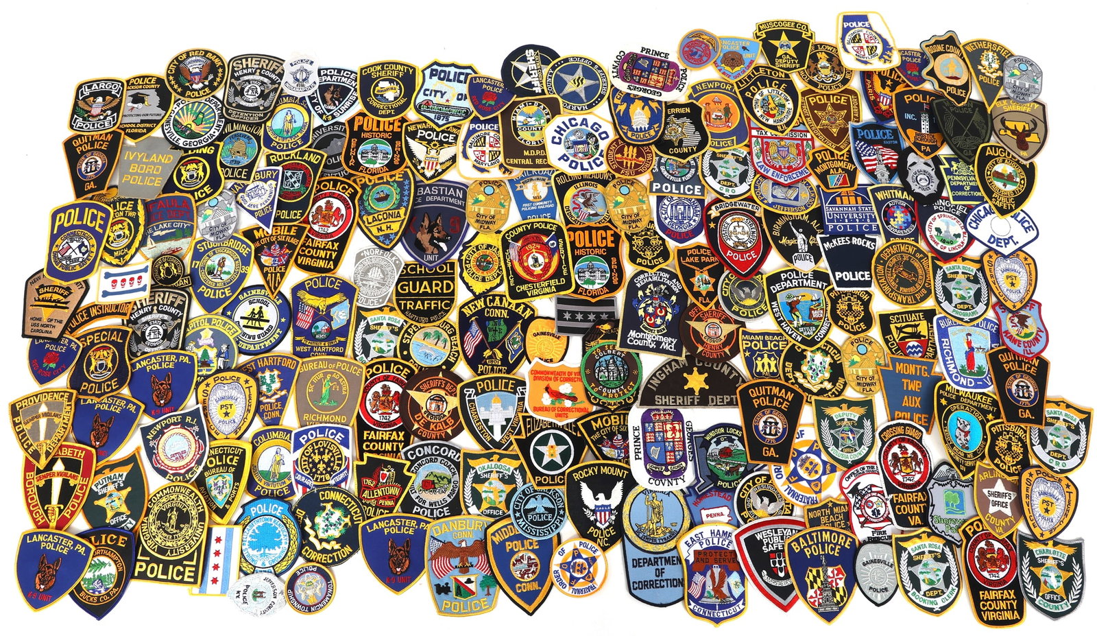 LAW ENFORCEMENT POLICE SHERIFF & CORRECTIONS PATCHES: LAW ENFORCEMENT POLICE SHERIFF & CORRECTIONS PATCHES 180+ obsolete Law Enforcement, Police, Sheriff, K9, and Special Units from PA, CT, NH, MA, WV, KY, MI, DE, MD, VA, TN, GA, FL, NC, SC, etc.