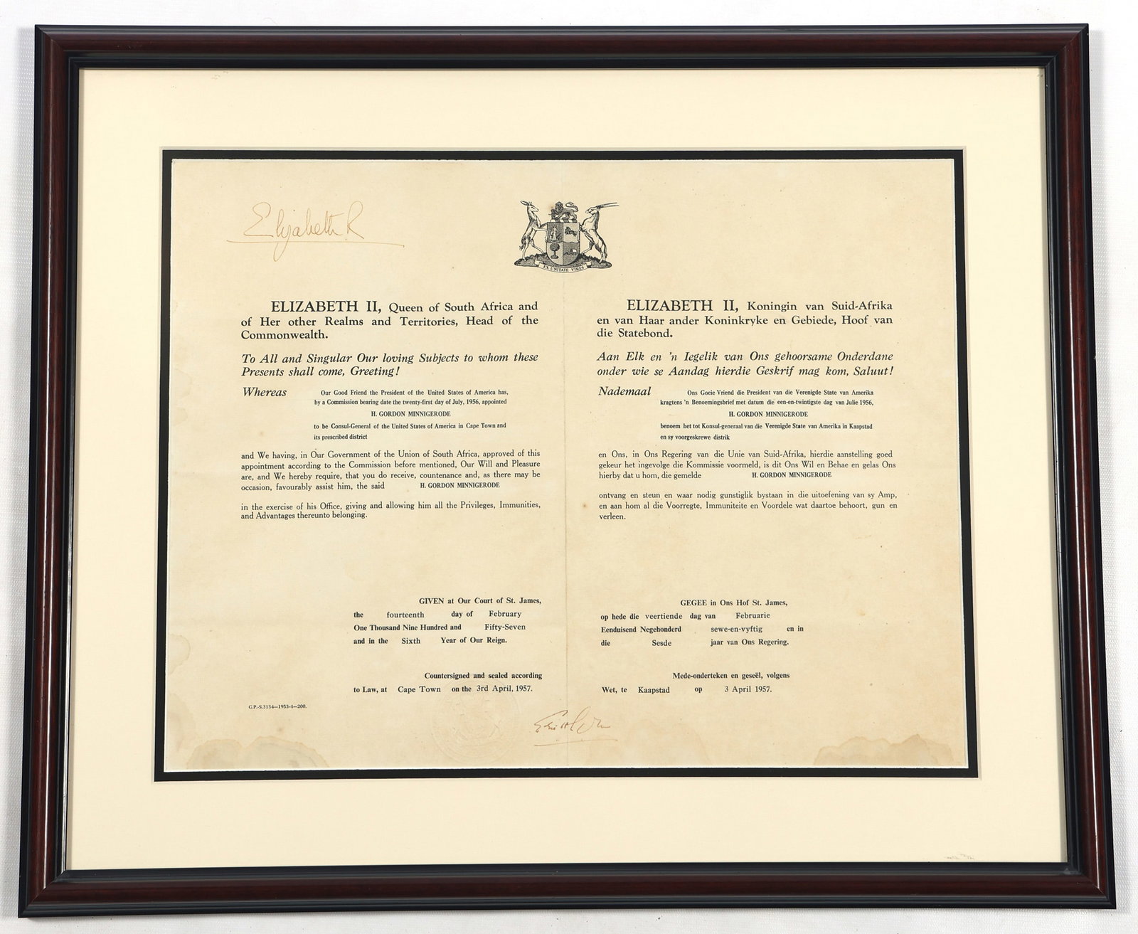 1957 QUEEN ELIZABETH II SOUTH AFRICA SIGNED DOCUMENT (1 of 4)