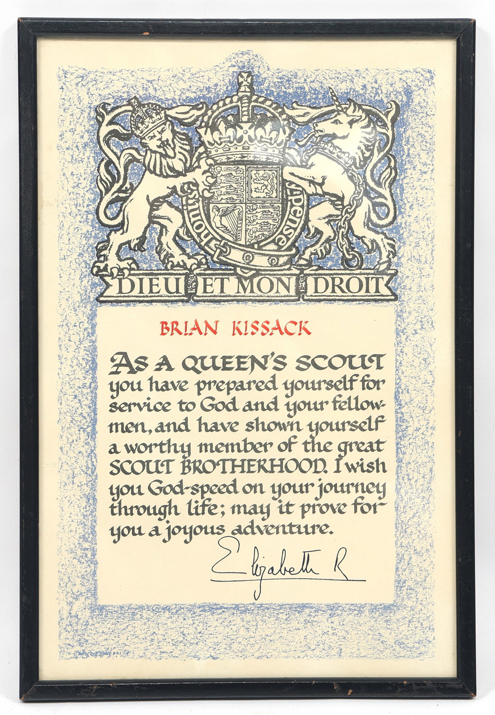 QUEEN ELIZABETH II QUEEN'S SCOUT SIGNED DOCUMENT (1 of 5)
