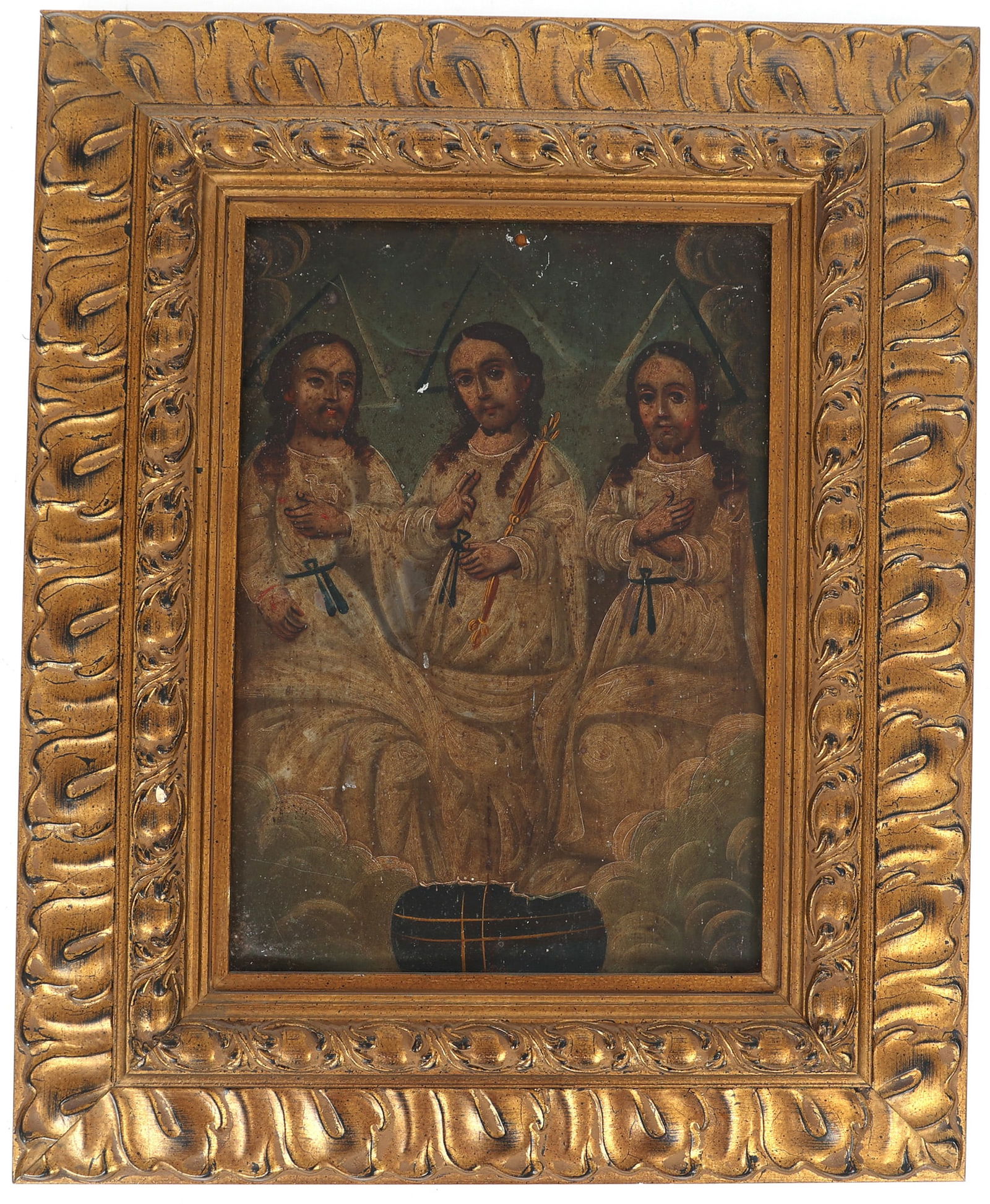 19TH C. MEXICAN FOLK ART RETABLO OF THE HOLY TRINITY (1 of 6)