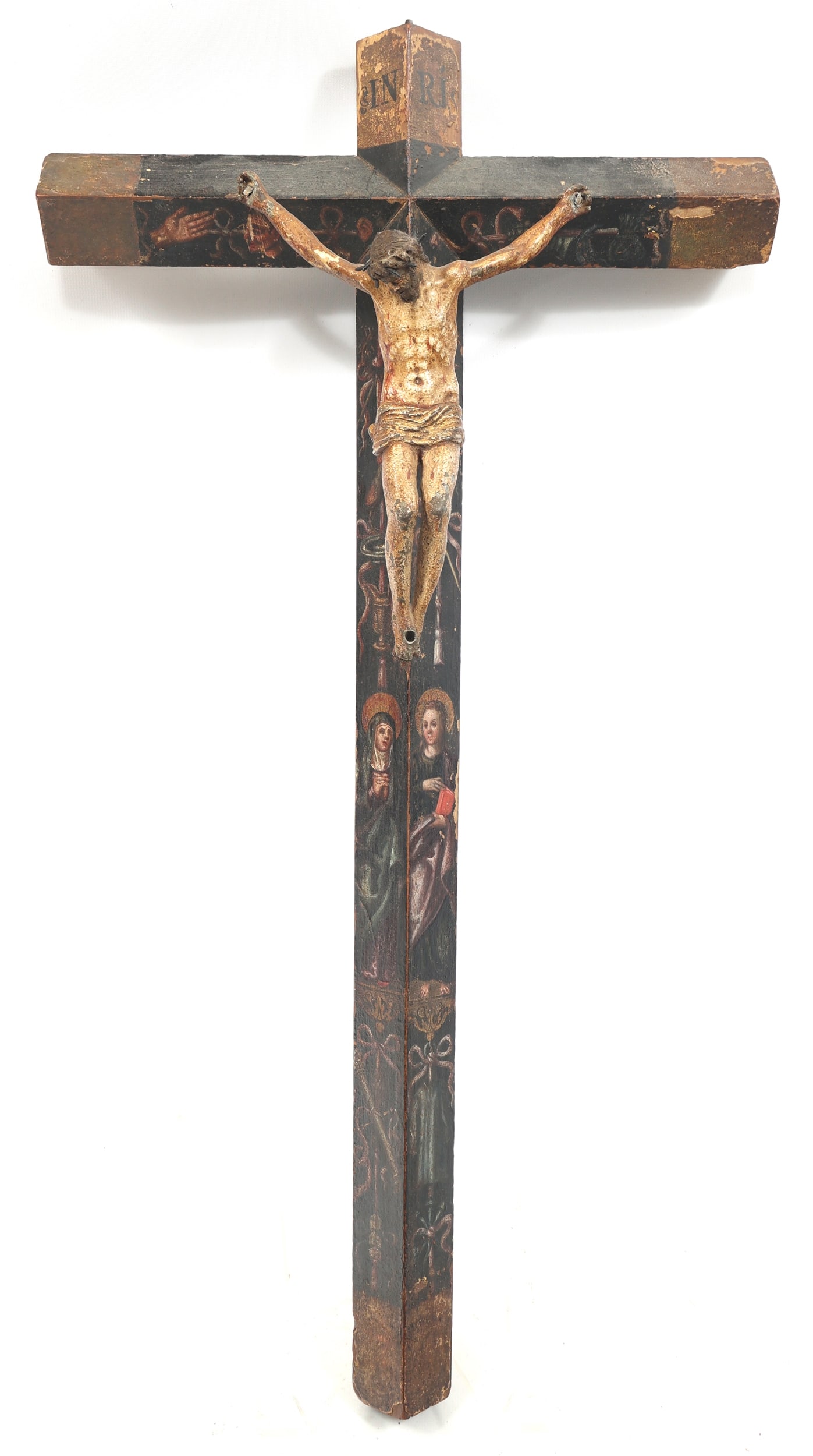 19TH/20TH C. PAINTED CRUCIFIX WITH CAST IRON JESUS (1 of 6)
