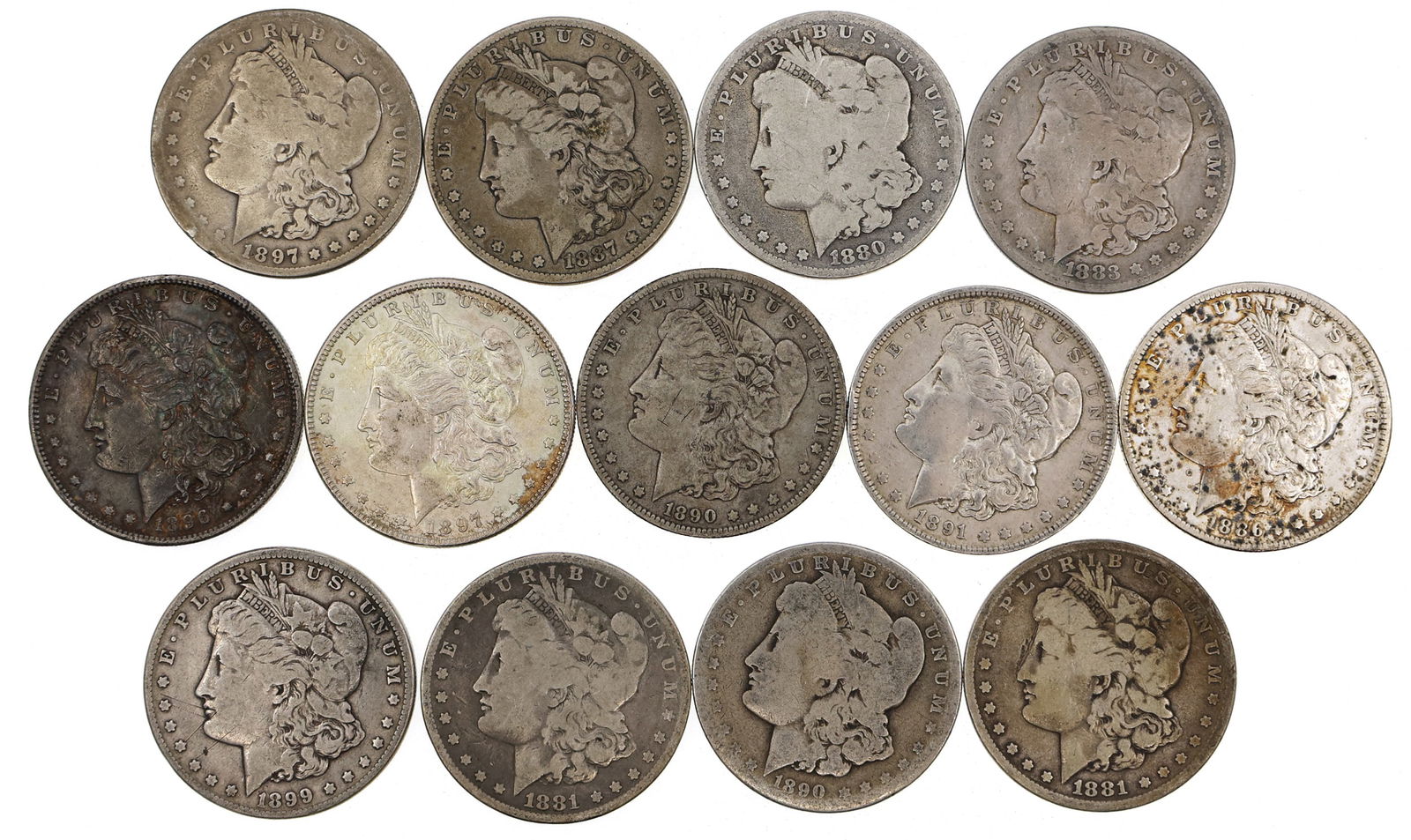 1800's US SILVER MORGAN DOLLAR COINS (1 of 2)
