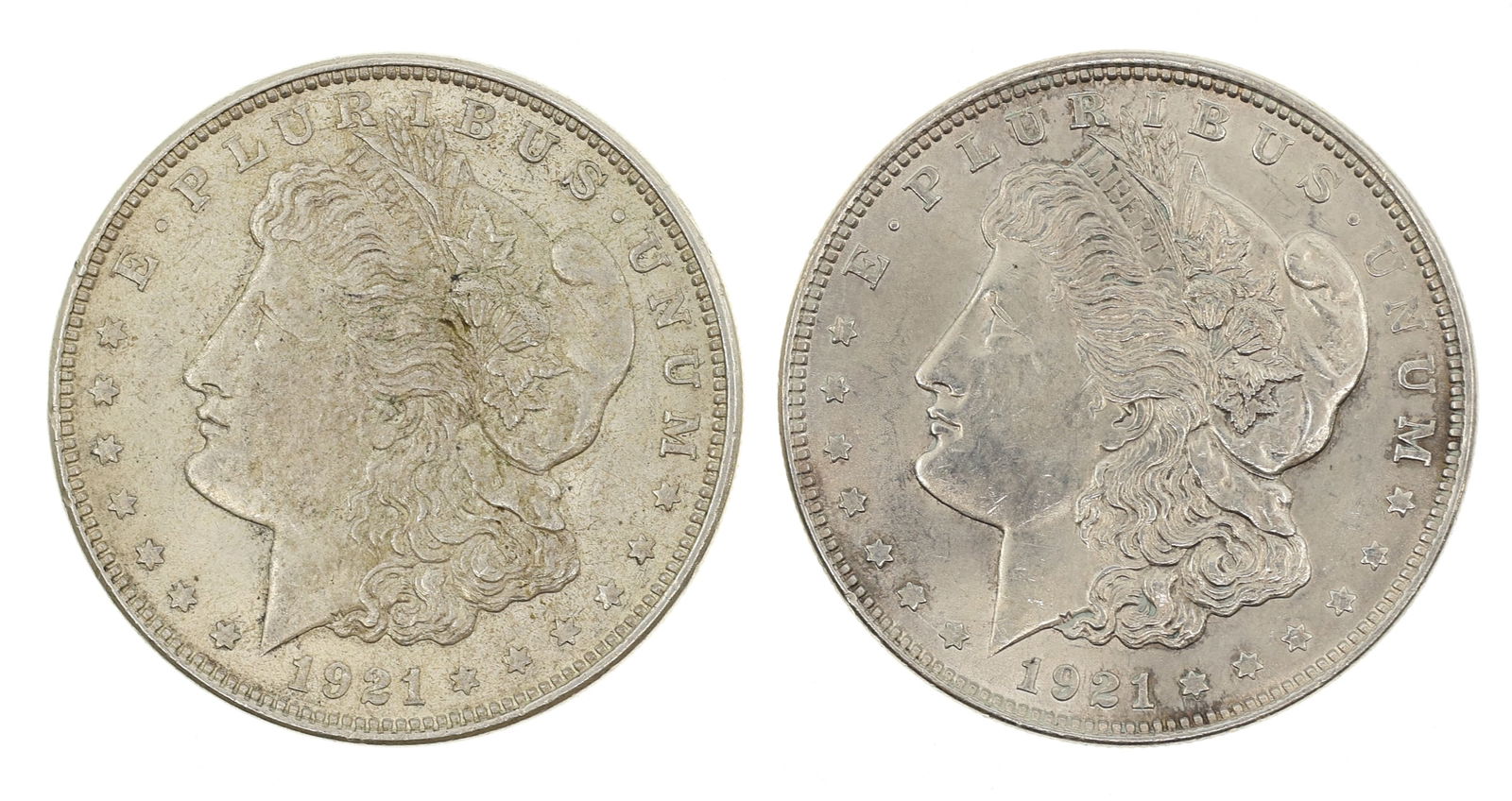 1921P & 1921D US SILVER MORGAN DOLLAR COINS (1 of 2)