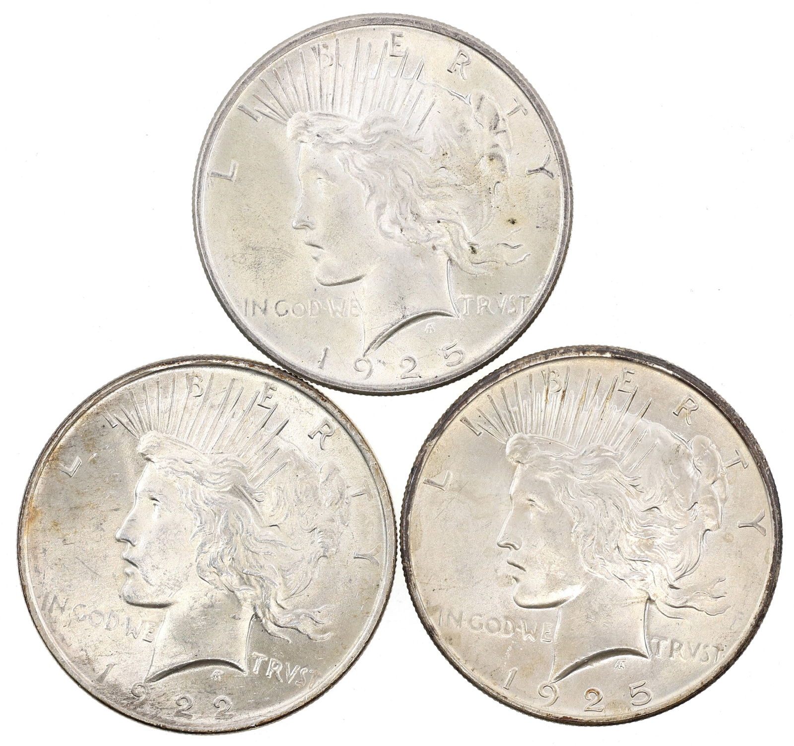 1922-P & 1925-P US SILVER PEACE DOLLAR UNC COINS (1 of 2)