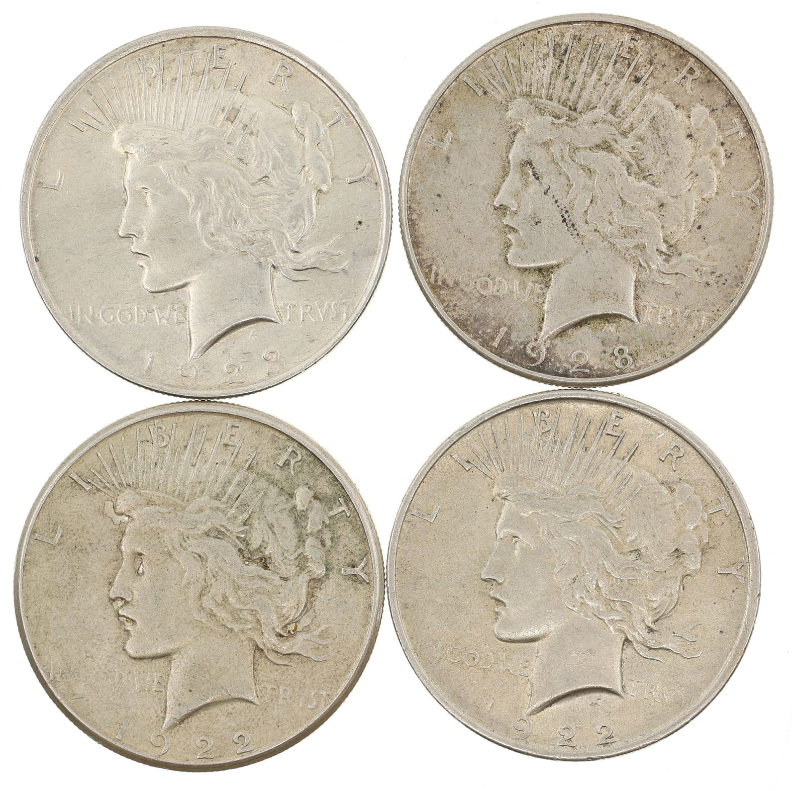1922-1928 US SILVER PEACE DOLLAR COINS (1 of 2)