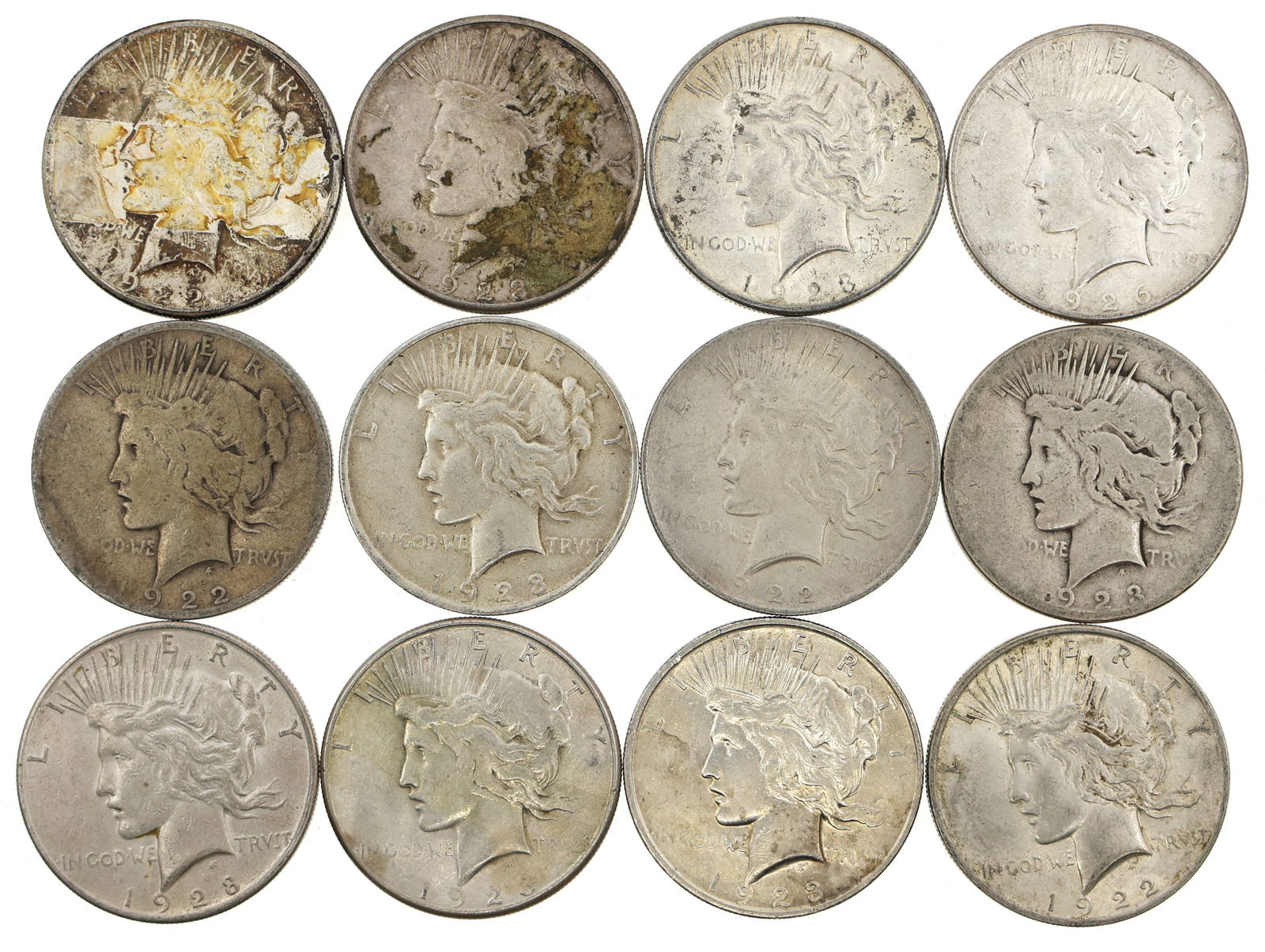 1922-1928 US SILVER PEACE DOLLAR COINS (1 of 2)