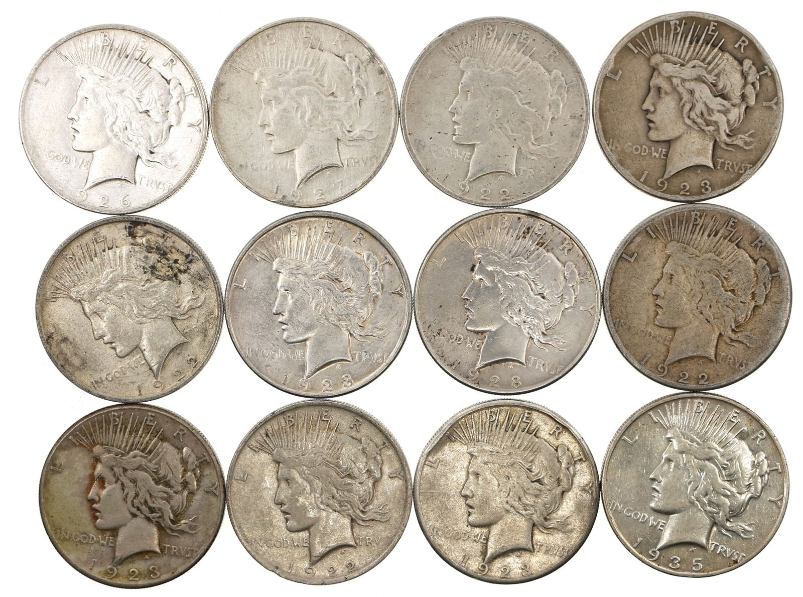 1922-1935 US SILVER PEACE DOLLAR COINS (1 of 2)
