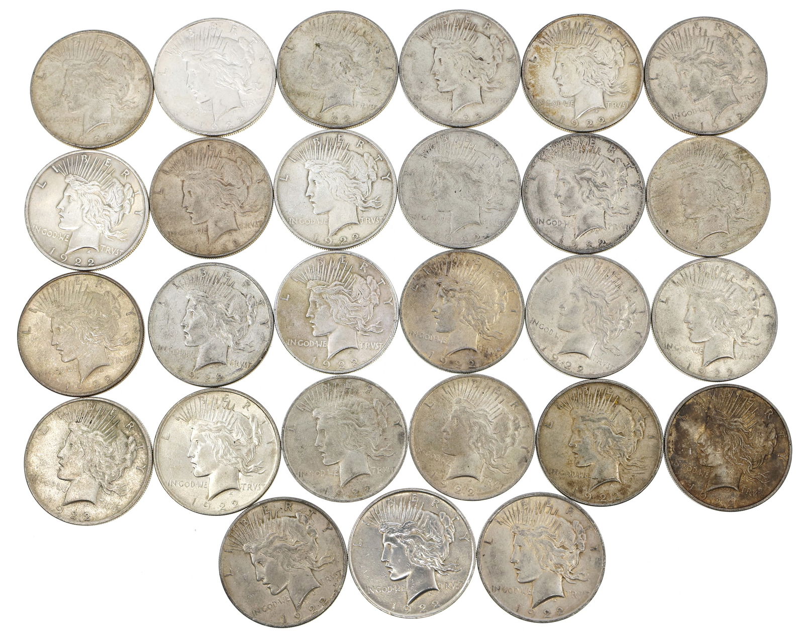 1922-P US SILVER PEACE DOLLAR COINS (1 of 6)