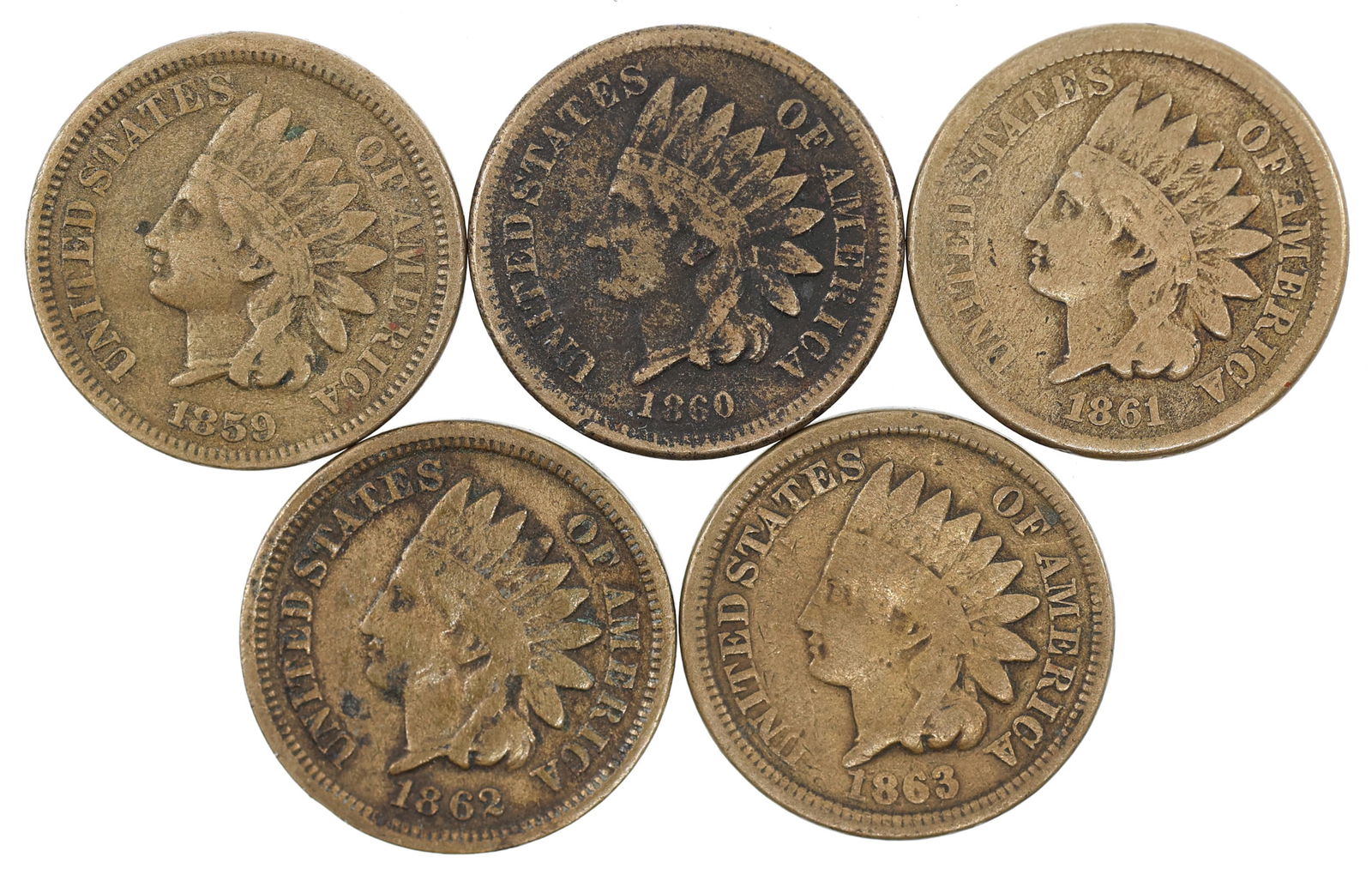 1859-1863 US INDIAN HEAD 1C PENNIES (1 of 2)