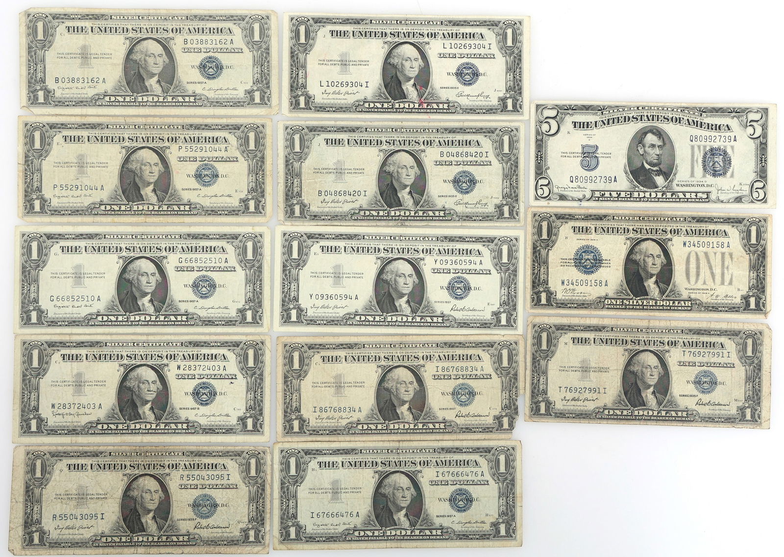 1928 - 1957 US SILVER CERTIFICATES $1 & $5 (1 of 6)