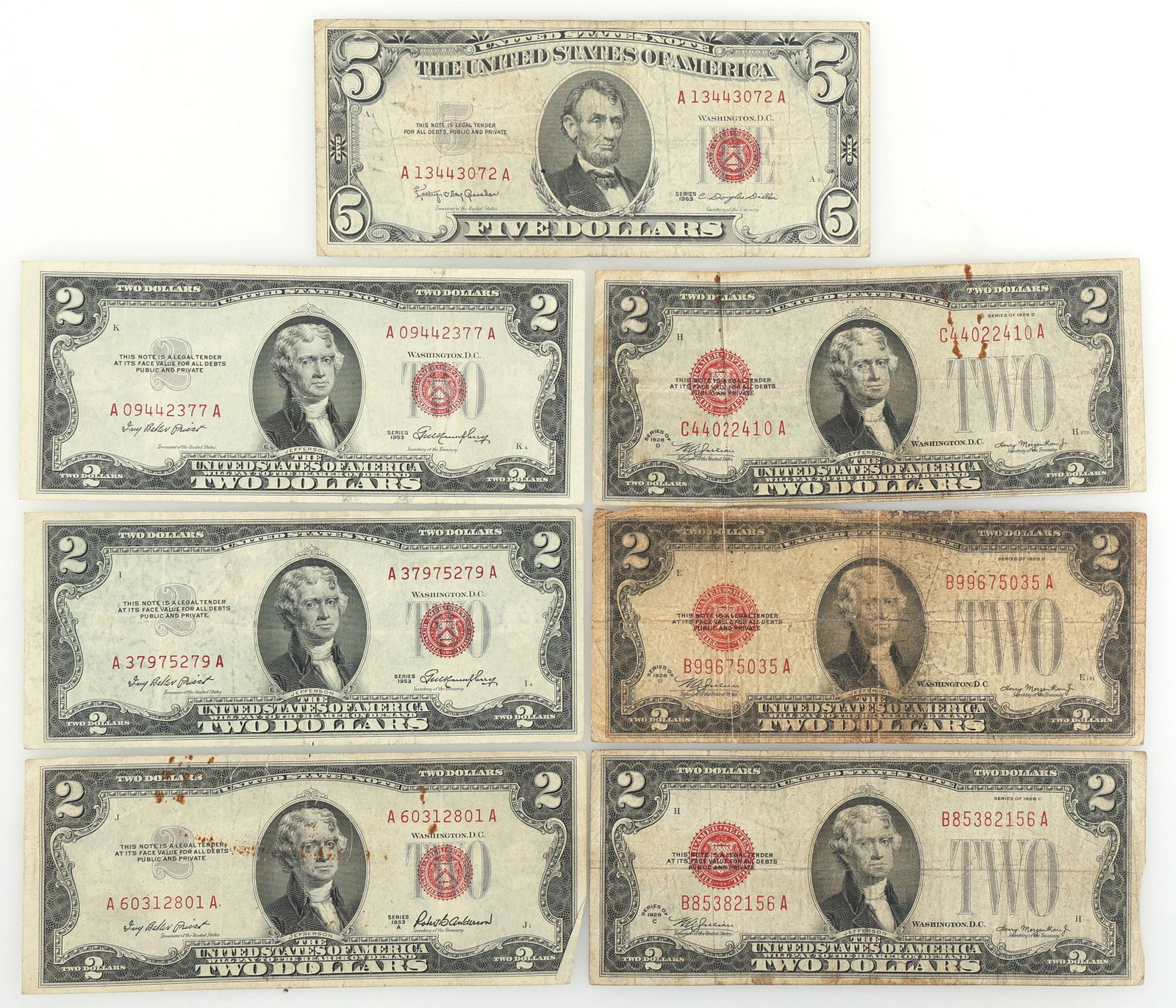 1928 - 1963 US RED SEAL NOTES $1 & $5 (1 of 4)