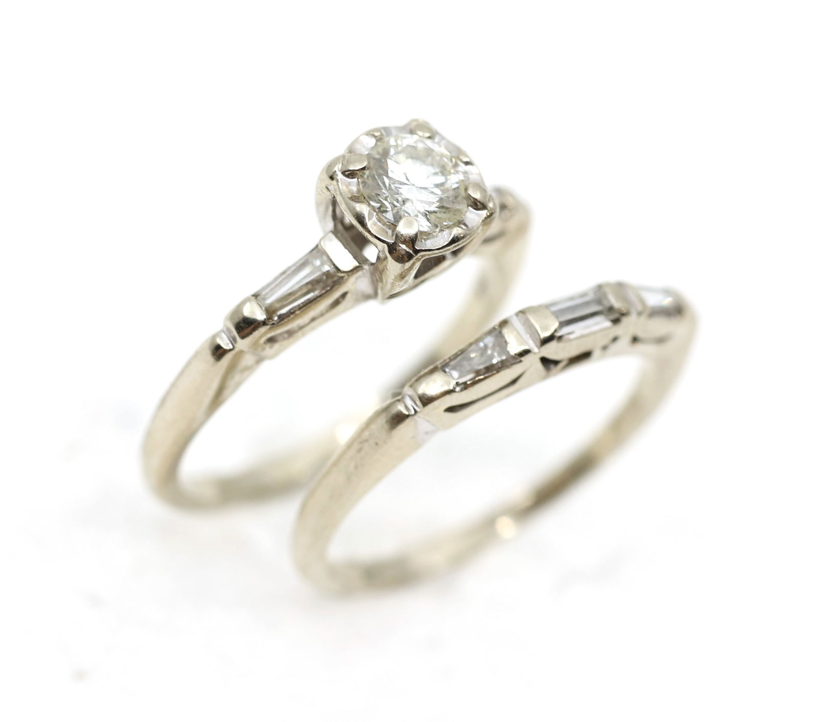 14K WHITE GOLD 0.55 CTW DIAMOND ART DECO WEDDING SET (1 of 3)