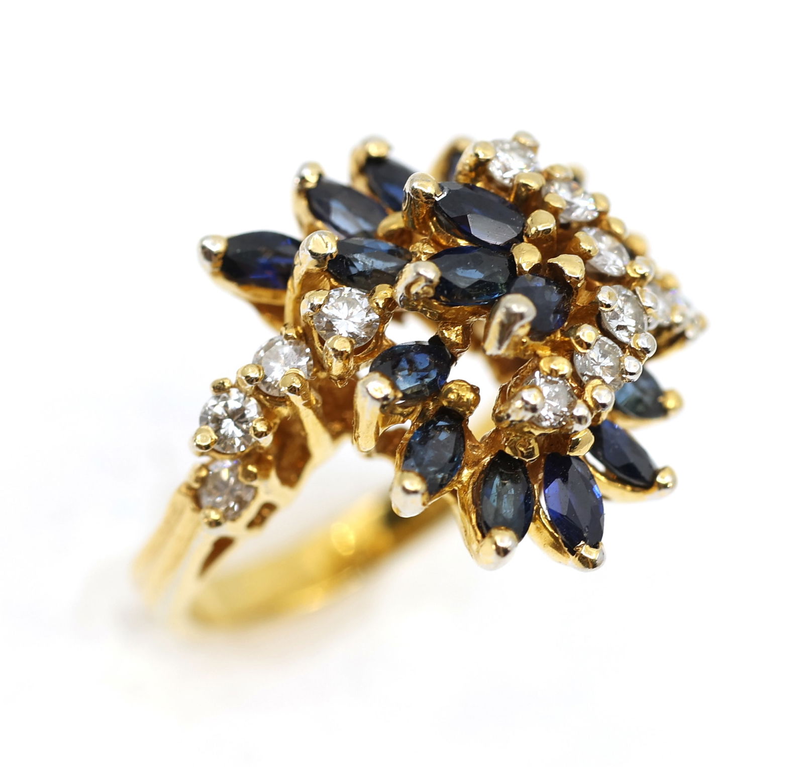 14K YELLOW GOLD DIAMOND & SAPPHIRE COCKTAIL RING (1 of 5)