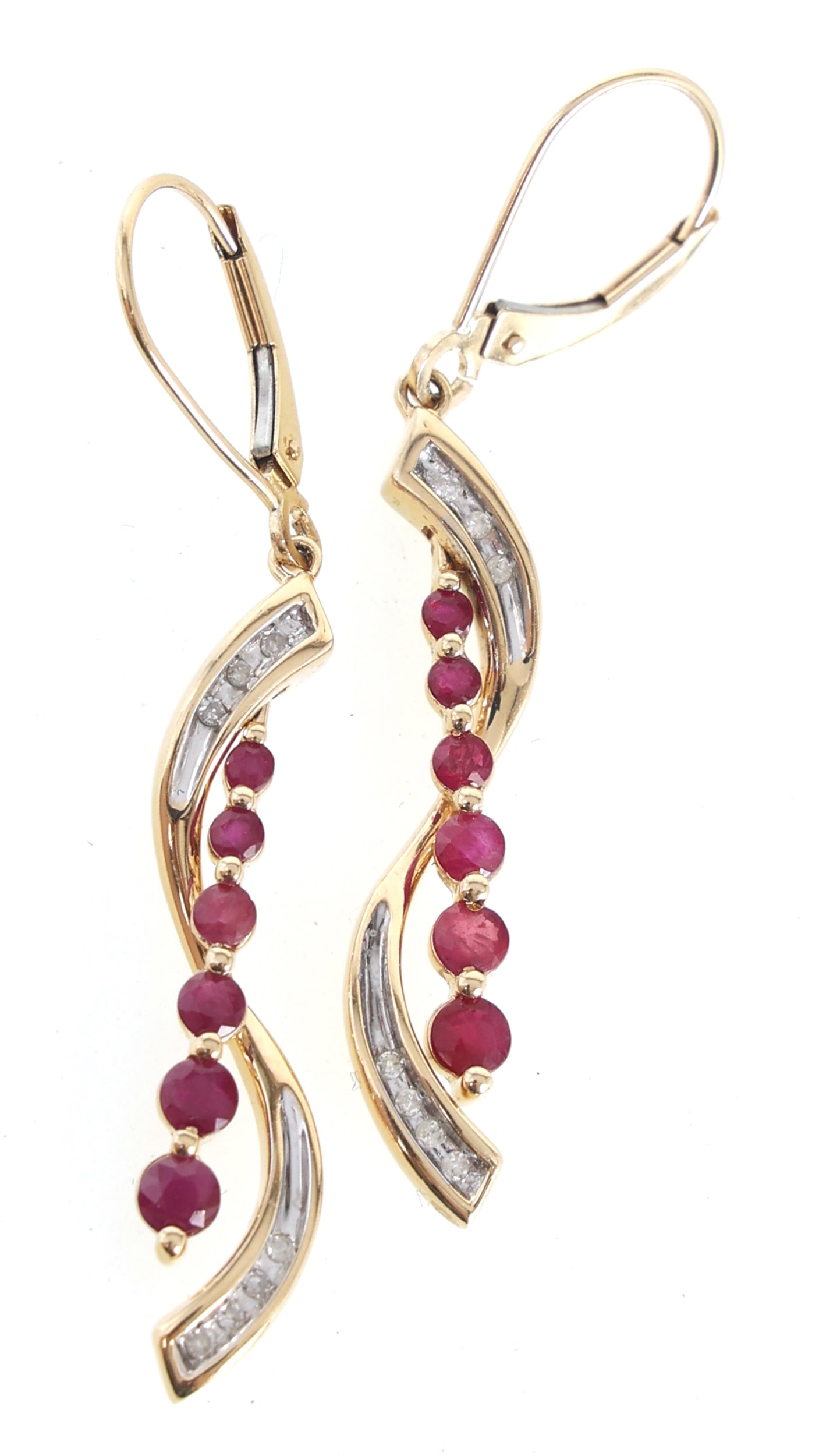 14K YELLOW GOLD RUBY & DIAMOND DROP EARRINGS (1 of 2)