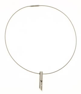STAINLESS STEEL & DIAMOND MODERN DISNEY NECKLACE: STAINLESS STEEL & DIAMOND MODERN DISNEY NECKLACE Stainless steel modern Disney necklace with a 0.025 ct round white diamond and a small Mickey Mouse head engraving. Size: 14" Wei