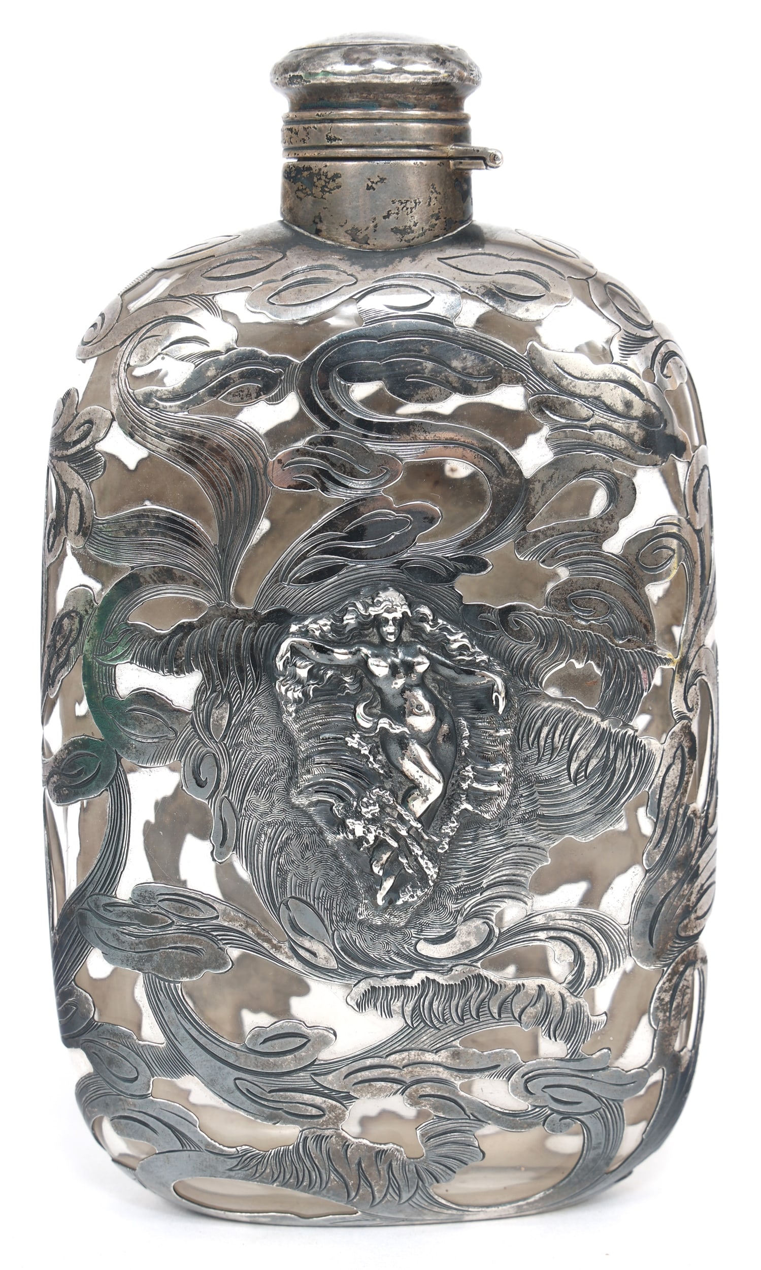 19TH C. GORHAM STERLING SILVER OVERLAY & GLASS FLASK (1 of 9)