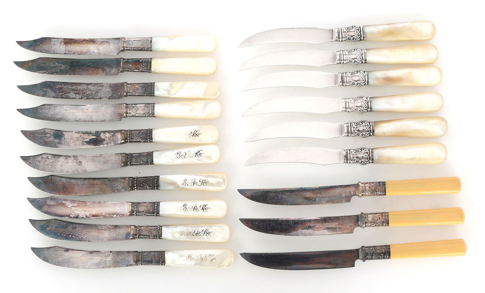 MOTHER OF PEARL & COMPOSITE STERLING ACCENT KNIVES (1 of 12)