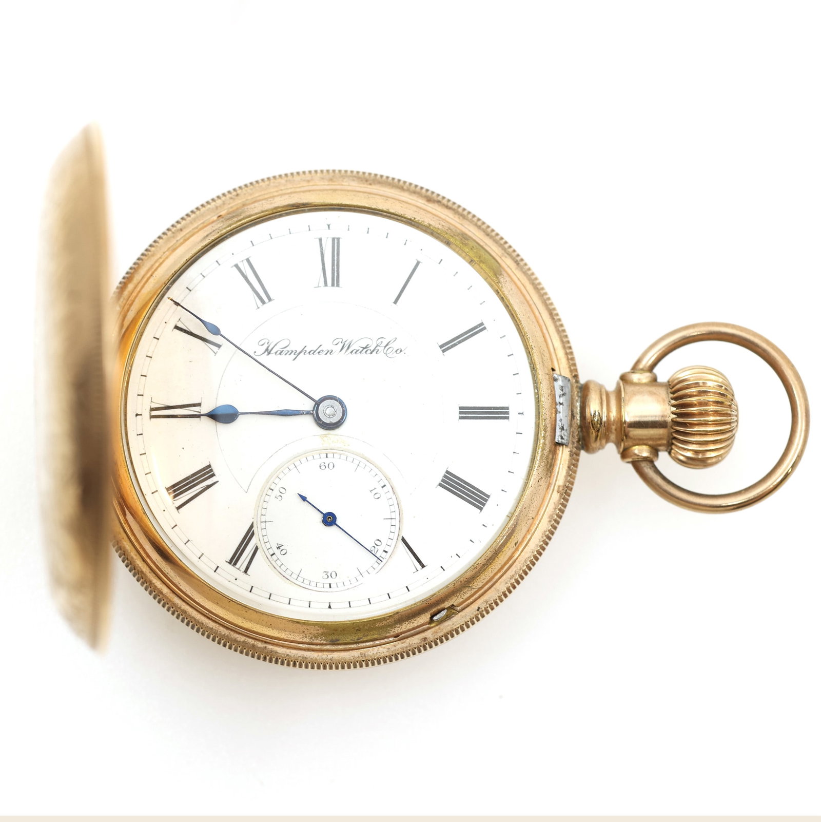 MEN'S HAMPDEN WATCH CO. GOLD FILLED CASE POCKET WATCH: MEN'S HAMPDEN WATCH CO. GOLD FILLED CASE POCKET WATCH Men's Hampden Watch Co. gold filled case pocket watch: Hunter's case Roman numerals Movement/Serial #: 613611