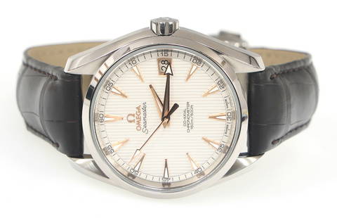 OMEGA SEAMASTER AQUA TERRA CO-AXIAL WRISTWATCH: OMEGA SEAMASTER AQUA TERRA CO-AXIAL WRISTWATCH Men's Omega Seamaster Aqua Terra Co-Axial wristwatch: Luminous rose-gold baton markers Co-Axial movement Chronometer