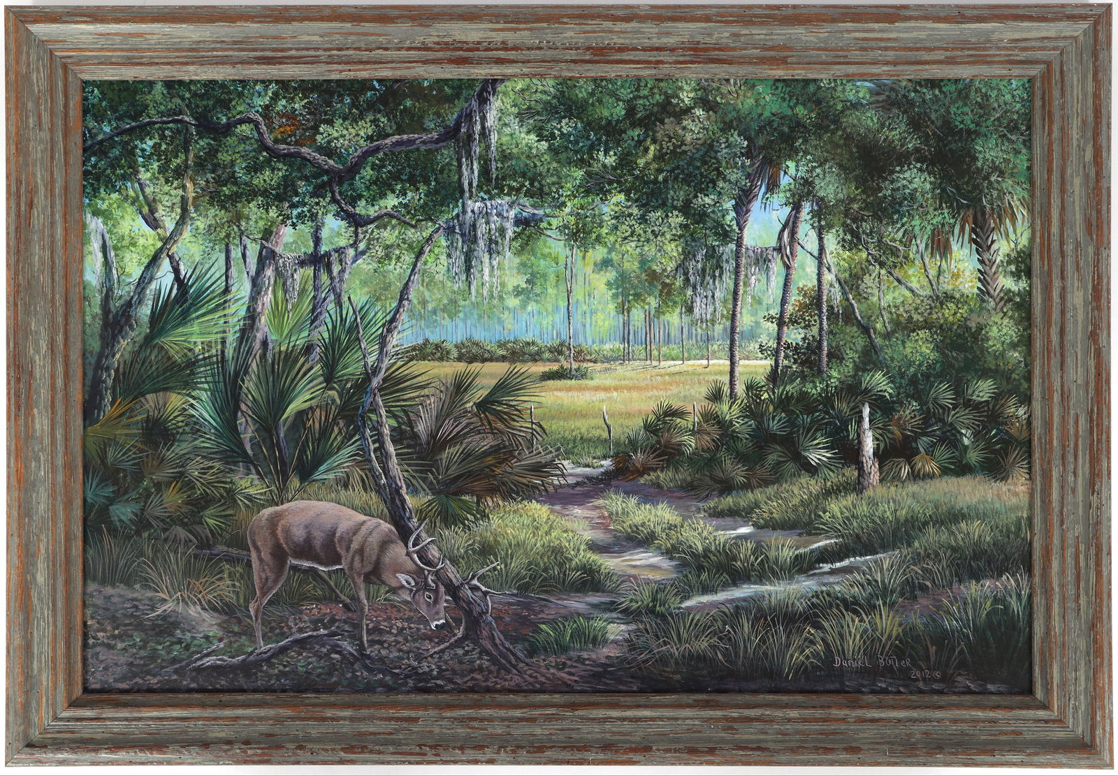 DANIEL BUTLER OIL ON CANVAS RURAL SCENE WITH DEER (1 of 4)