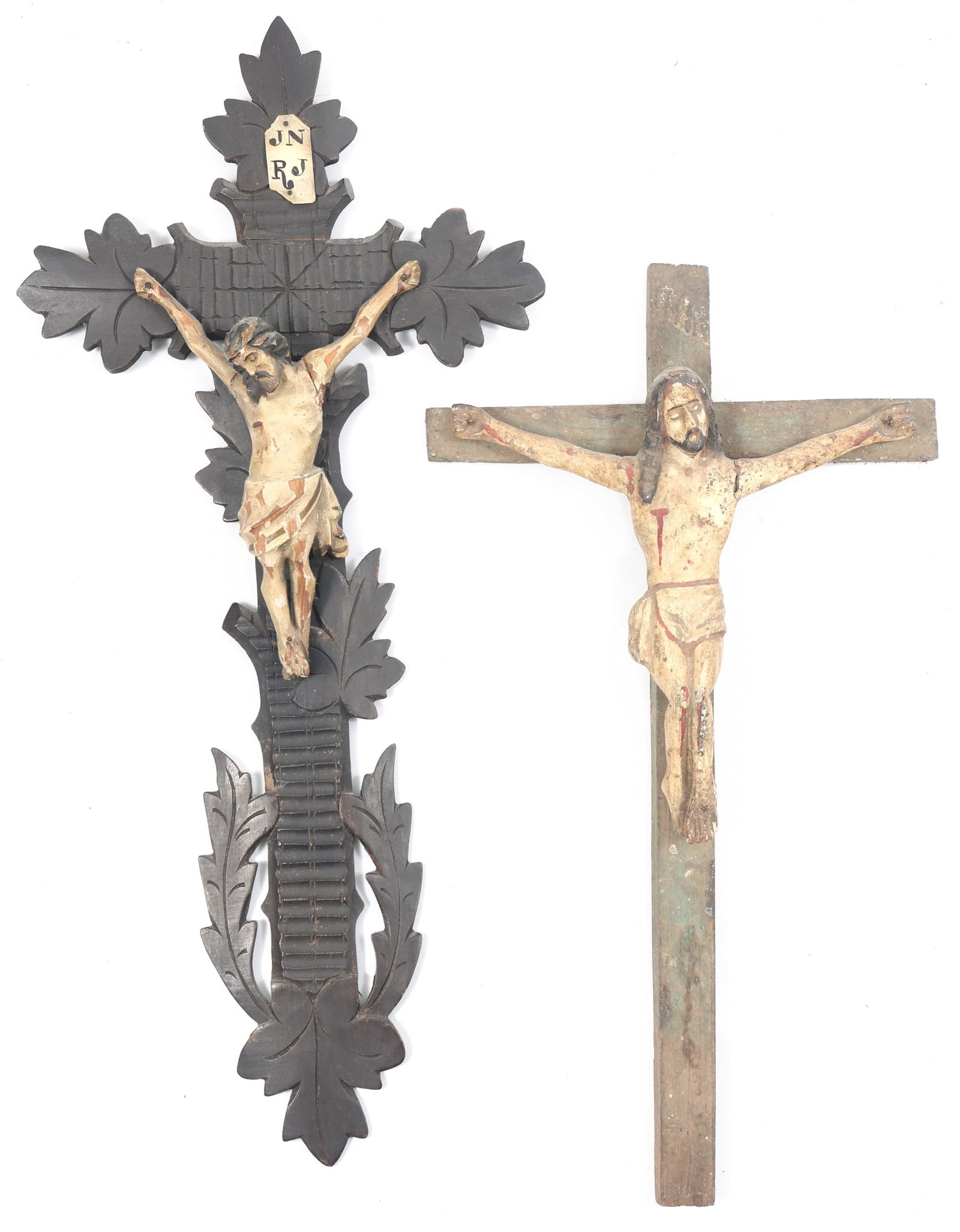 20TH C. MEXICAN FOLK ART PAINTED WOODEN CRUCIFIXES (1 of 9)