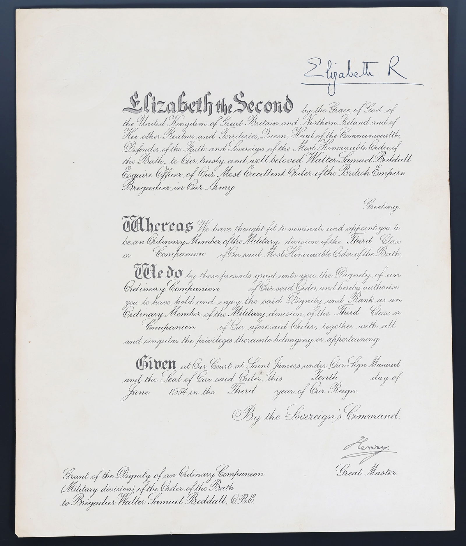 QUEEN ELIZABETH II PRINCE HENRY SIGNED ROYAL DOCUMENT (1 of 5)
