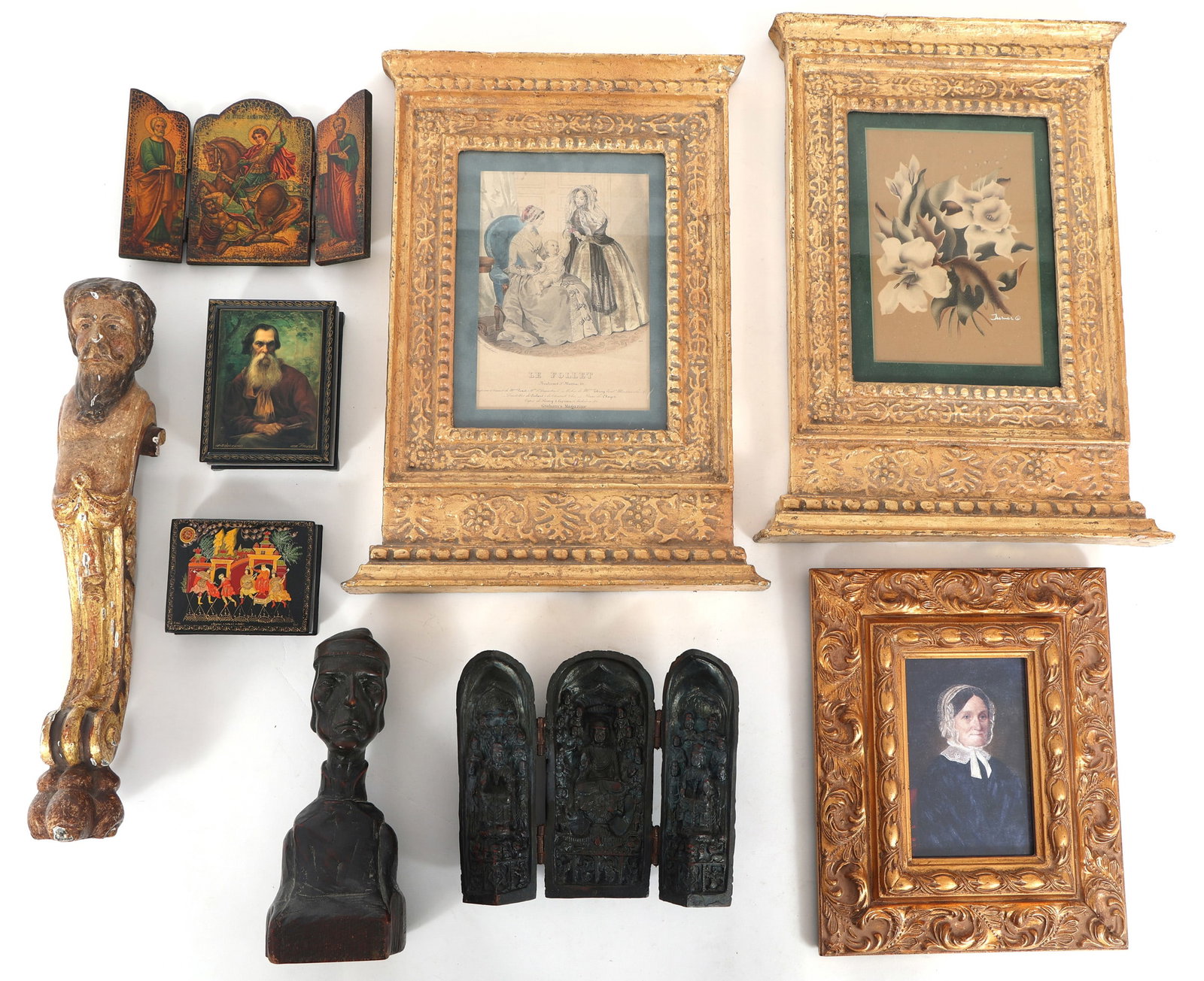 CONTEMPORARY WESTERN & EASTERN HOME DECOR: CONTEMPORARY WESTERN & EASTERN HOME DECOR Contemporary Western and Eastern home decor includes: Gilt framed prints Tabletop figures Decorative boxes Gilt wall sculpture