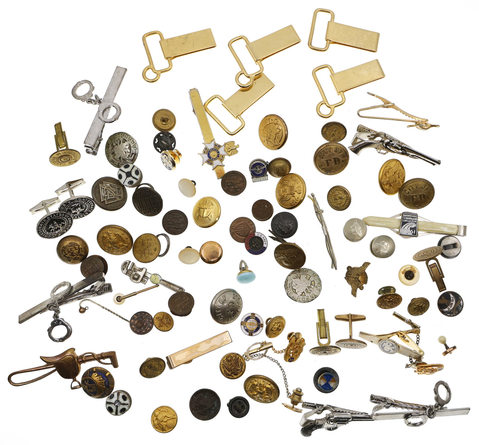 MILITARY & CIVILIAN TIE CLIPS BUTTONS CUFF LINKS: MILITARY & CIVILIAN TIE CLIPS BUTTONS CUFF LINKS Mixed military and civilian tie clips, buttons, and cuff links.