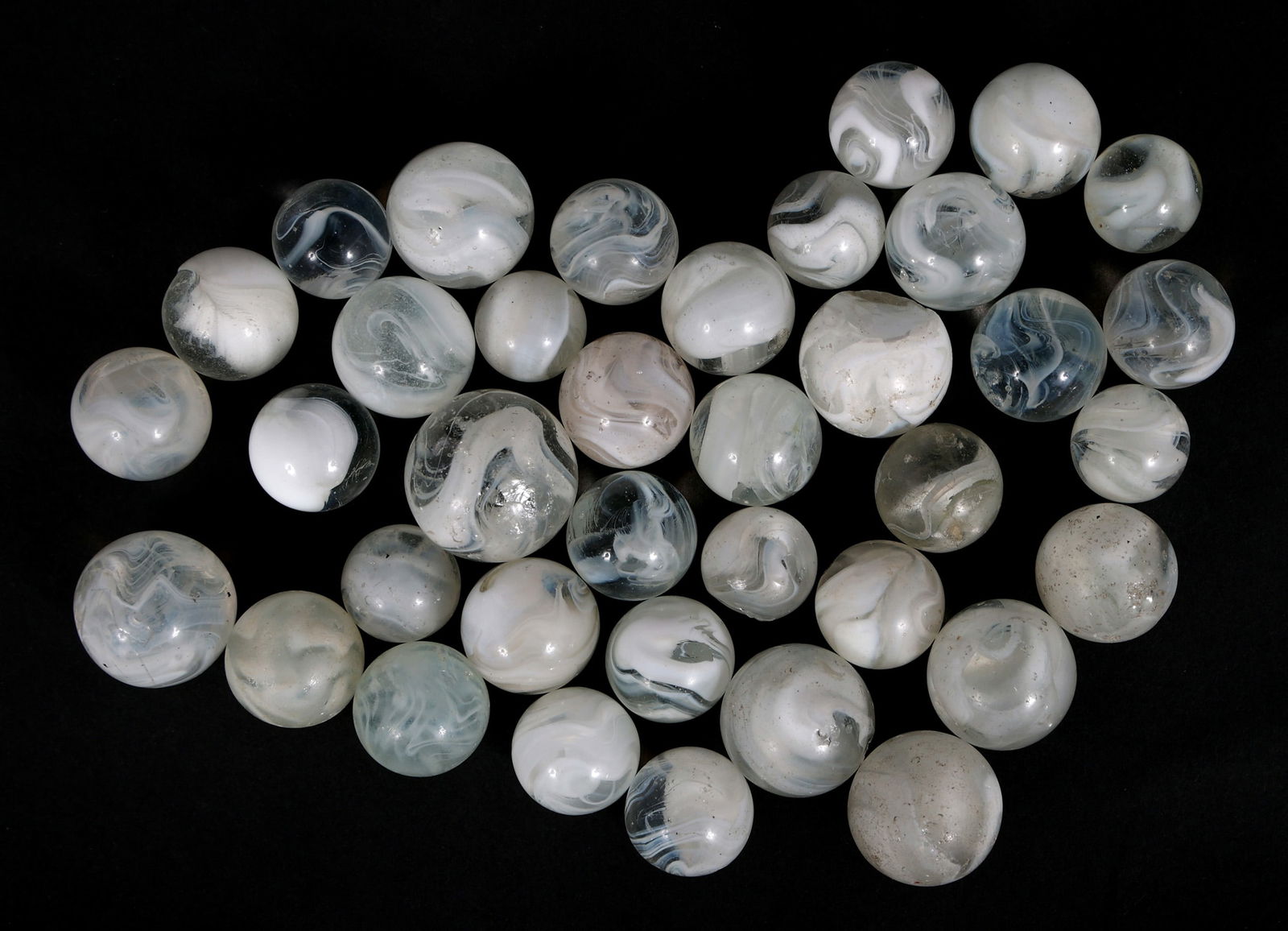 EARLY 20th C. CLEAR WHITE SLAG GLASS MARBLES (1 of 5)