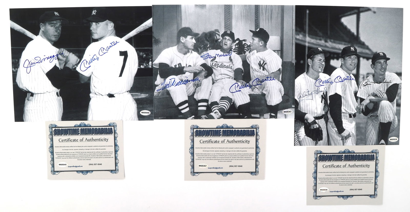 BASEBALL STAR AUTOGRAPHS - MANTLE, DIMAGGIO, & MORE: BASEBALL STAR AUTOGRAPHS - MANTLE, DIMAGGIO, & MORE Baseball players 8X10" signed photographs. Includes: Mickey Mantle, Whitey Ford, & Billy Martin signed in blue and black. Joe DiMaggio &am