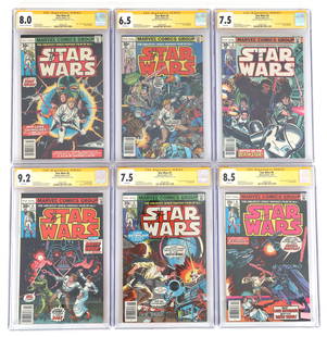 MARVEL STAR WARS #1-6 SIGNED COMIC BOOKS CGC GRADED: MARVEL STAR WARS #1-6 SIGNED COMIC BOOKS CGC GRADED Marvel Star Wars&nbsp;comic books, a full run of "Star Wars: A New Hope" movie adaptation, issues #1-6. All are signed by&nbsp;Howard Chaykin&nbsp;a