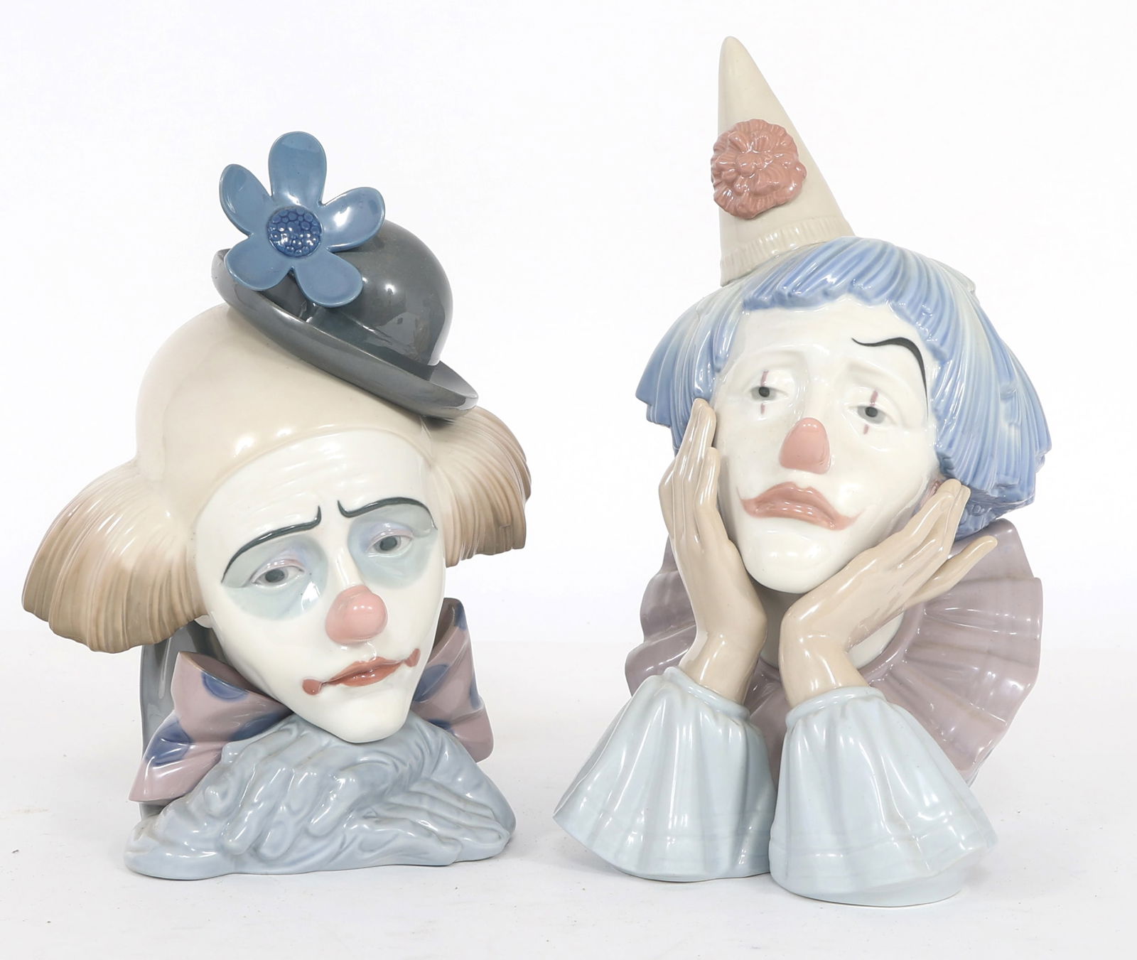 LLADRO PORCELAIN CLOWN BUST FIGURINES 5129 & 5130 (1 of 3)