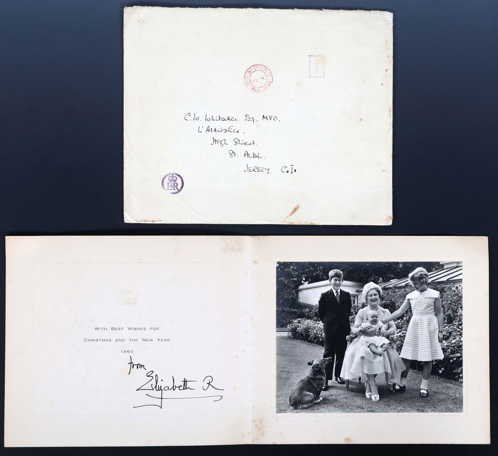 1960 ELIZABETH QUEEN MOTHER SIGNED CHRISTMAS CARD (1 of 6)