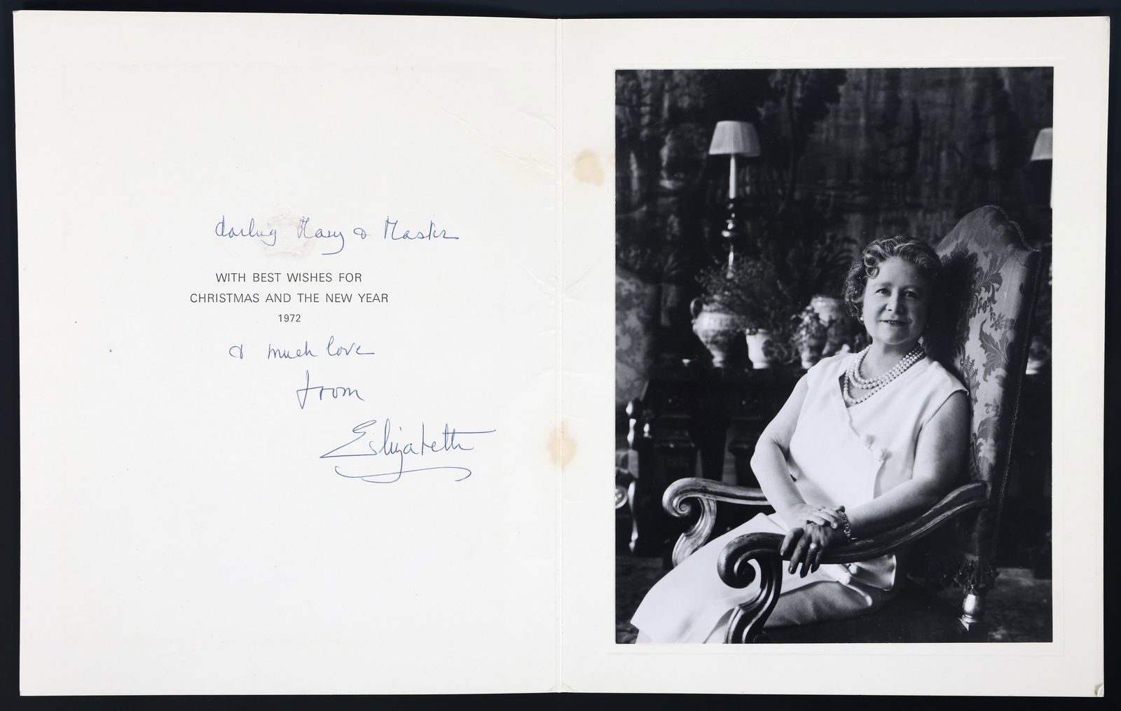 1972 ELIZABETH QUEEN MOTHER SIGNED CHRISTMAS CARD (1 of 5)