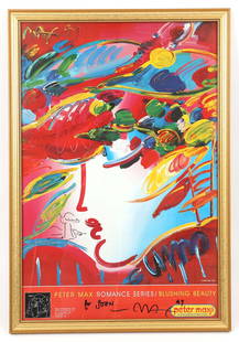 PETER MAX SIGNED & FRAMED POSTER PRINT: PETER MAX SIGNED & FRAMED POSTER PRINT Framed poster print of Peter Max's "Blushing Beauty" painting, signed and dated '99. Also includes a small drawing on the poster by the artist. P