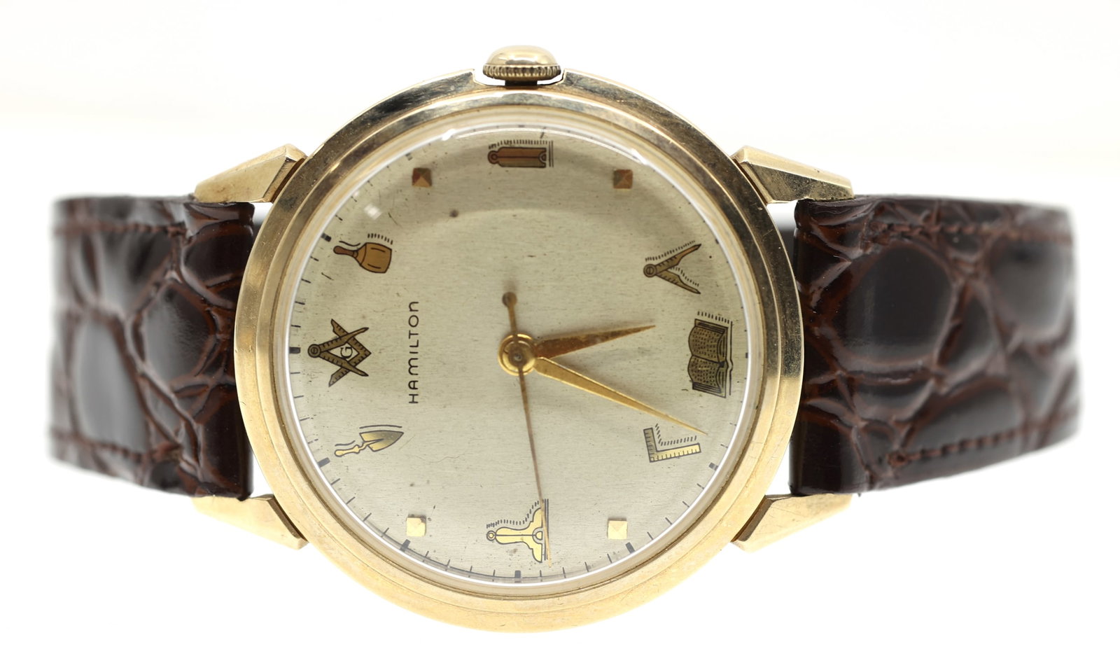 HAMILTON MASONIC GOLD-FILLED CASE MECHANICAL WRISTWATCH (1 of 8)