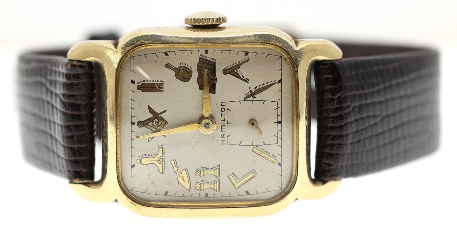 HAMILTON MASONIC GOLD-FILLED CASE MECHANICAL WRISTWATCH (1 of 8)