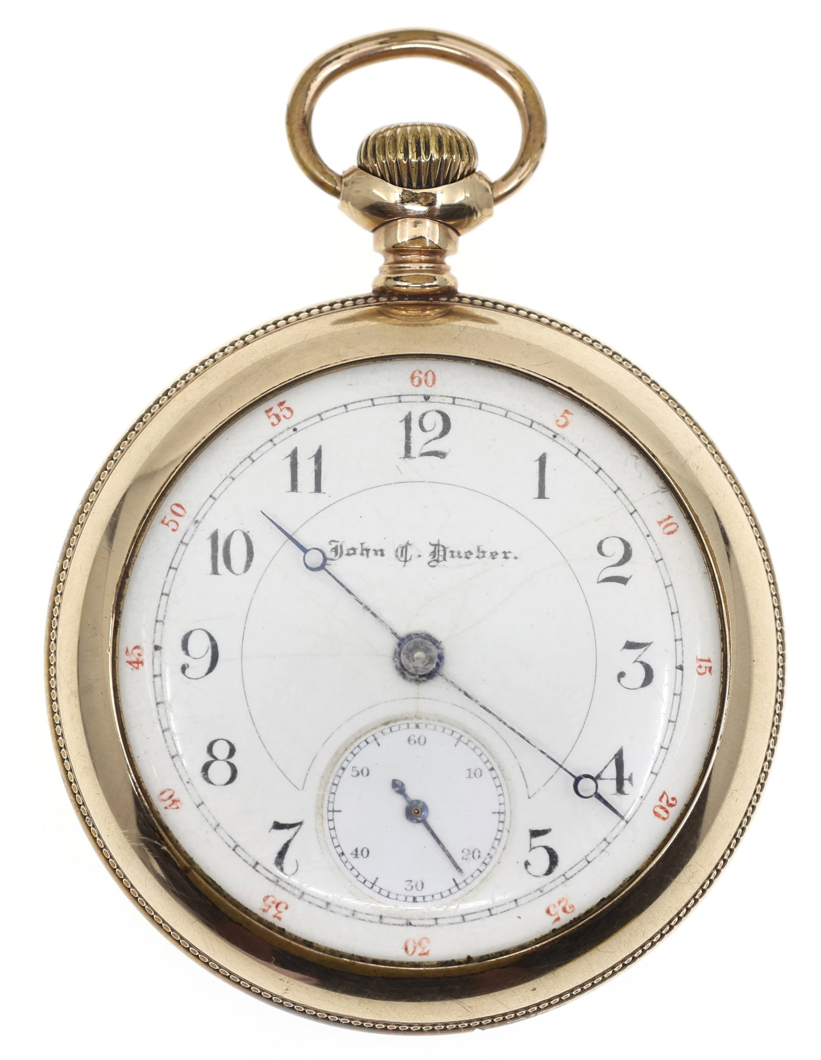 MEN'S HAMPDEN WATCH CO. GOLD FILLED CASE POCKET WATCH: MEN'S HAMPDEN WATCH CO. GOLD FILLED CASE POCKET WATCH Men's Hampden Watch Co. gold-filled case pocket watch: Open face Arabic numerals Movement/Serial #: 658946
