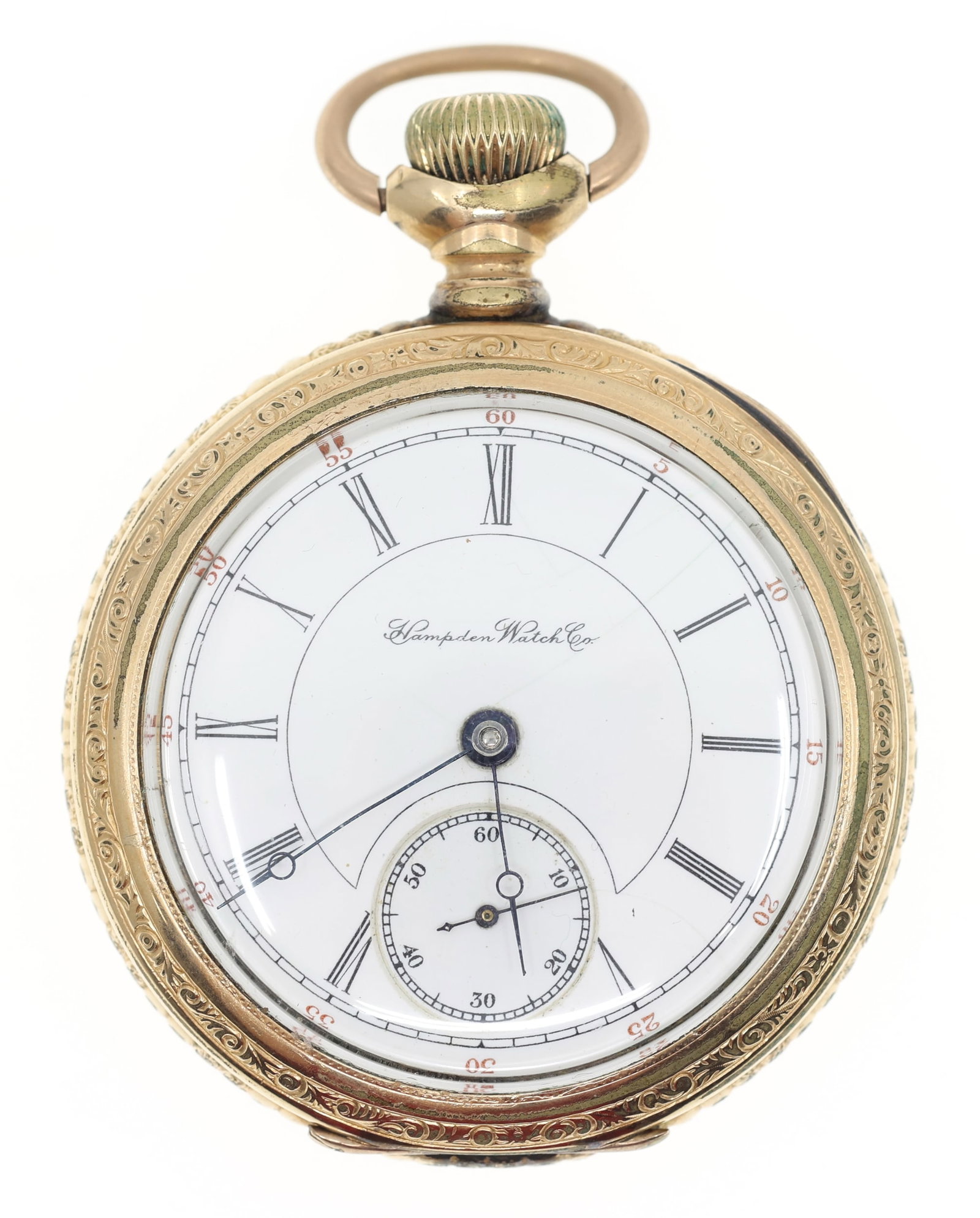 MEN'S HAMPDEN WATCH CO. GOLD-FILLED CASE POCKET WATCH: MEN'S HAMPDEN WATCH CO. GOLD-FILLED CASE POCKET WATCH Men's Hampden Watch Co. gold-filled case pocket watch: Open face Roman numerals Movement/Serial #: 1079807