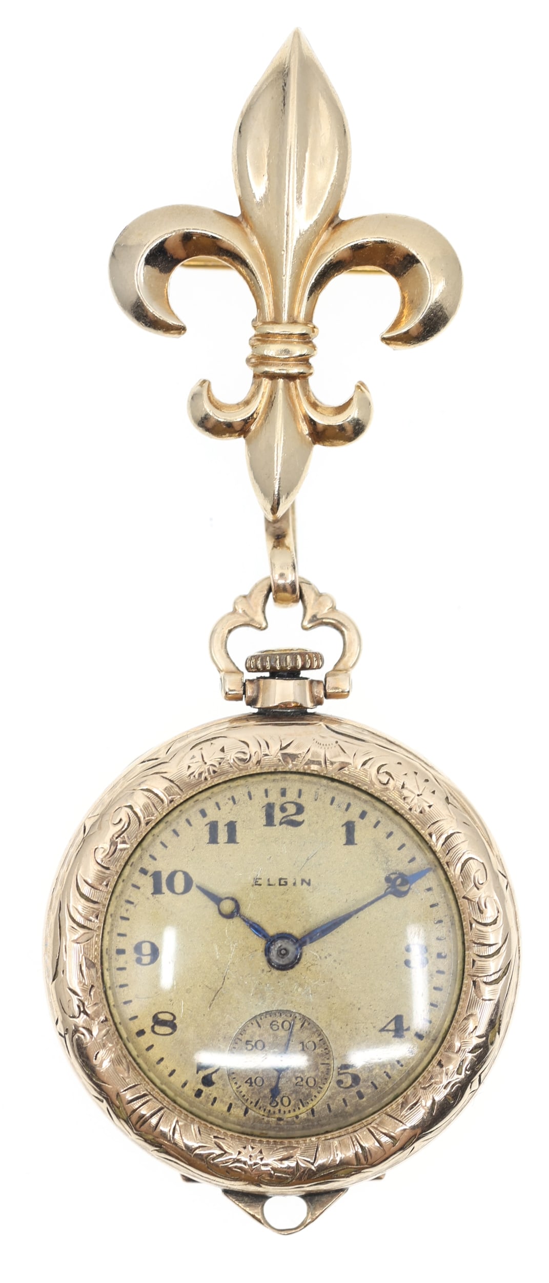 LADIES ELGIN GOLD-FILLED CASE POCKET WATCH: LADIES ELGIN GOLD-FILLED CASE POCKET WATCH Ladies Elgin gold-filled case pocket watch: Open face Arabic numerals Movement/Serial #: 22777109 7 jewels
