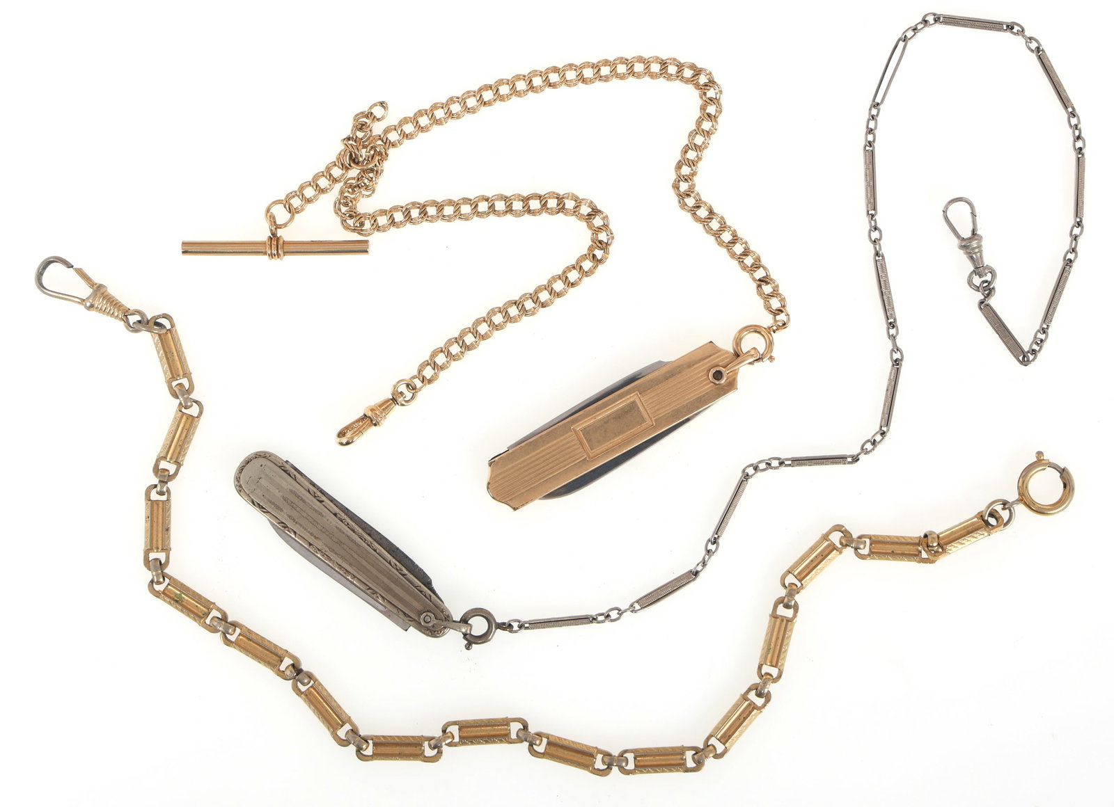 GOLD-FILLED POCKET WATCH FOBS: GOLD-FILLED POCKET WATCH FOBS Gold-filled pocket watch fobs: Gold-tone case Simmons pocket knife Silver-tone case Hayward pocket knife Decorativ