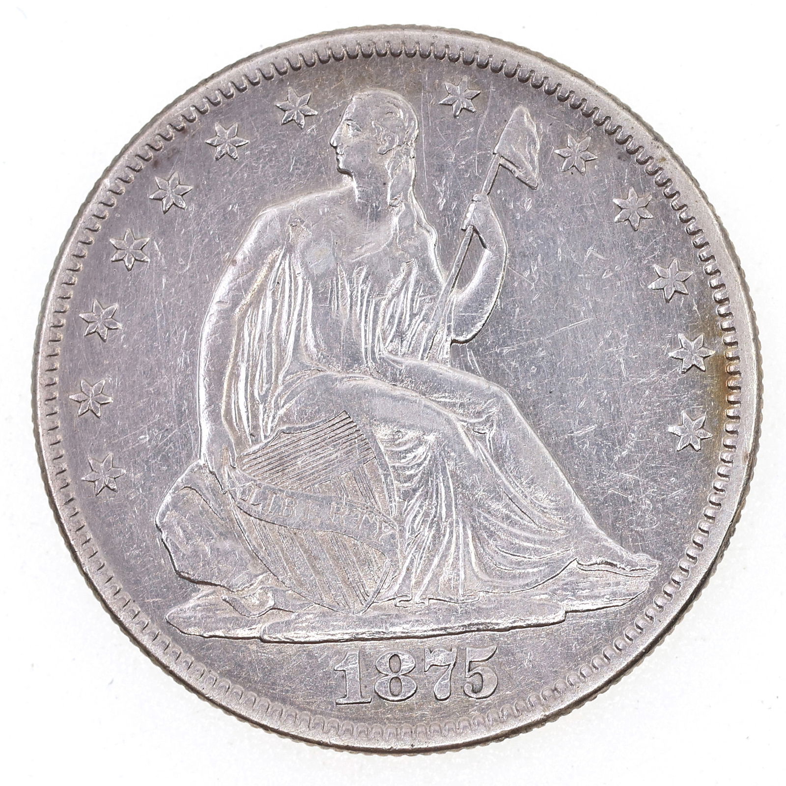 1875-P US SILVER SEATED LIBERTY 50C HALF DOLLAR COIN (1 of 2)