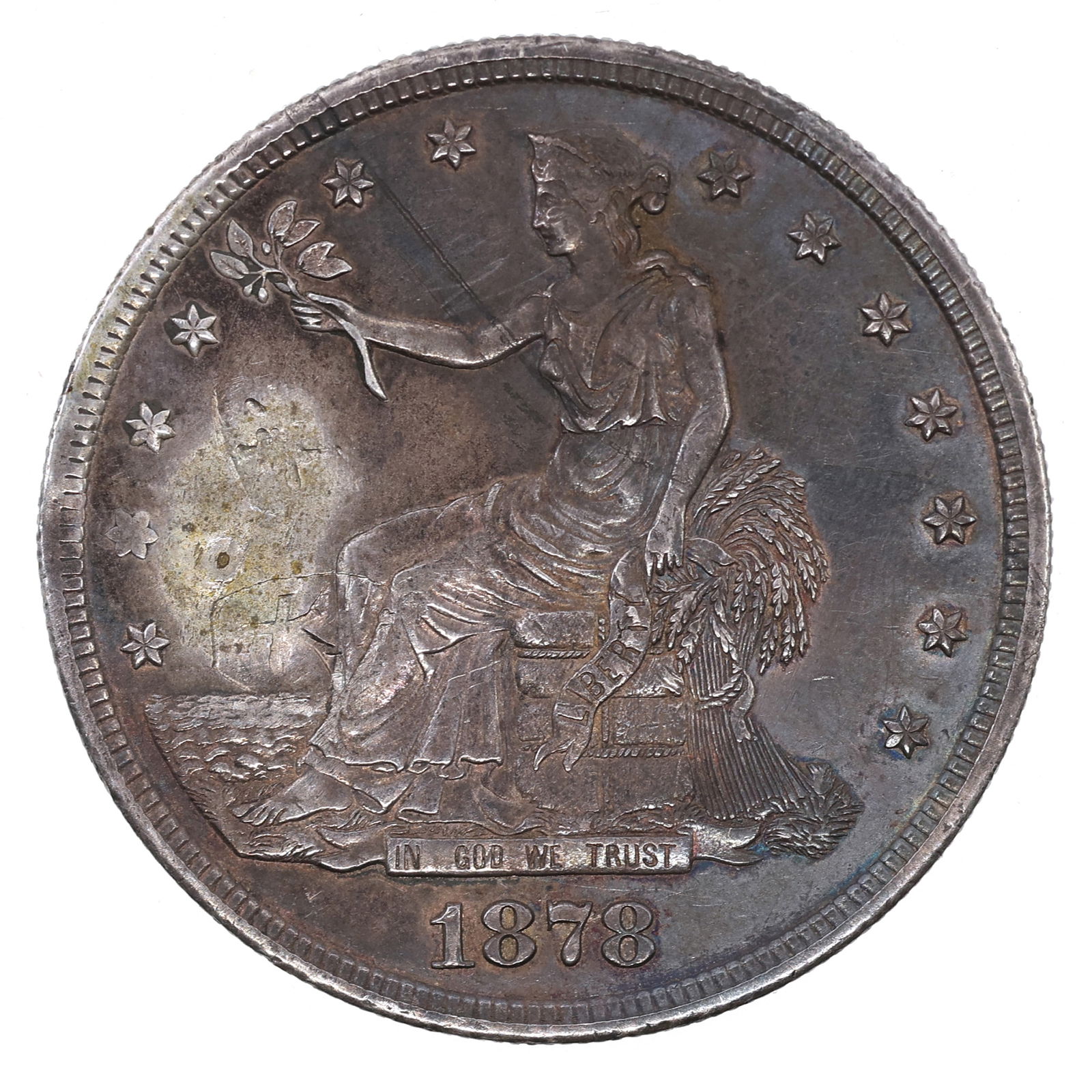 1878-S US SILVER TRADE DOLLAR COIN COUNTERMARKED (1 of 2)