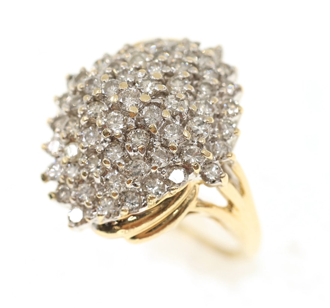 14K YELLOW GOLD CLUSTER 2 CTW DIAMOND COCKTAIL RING (1 of 4)