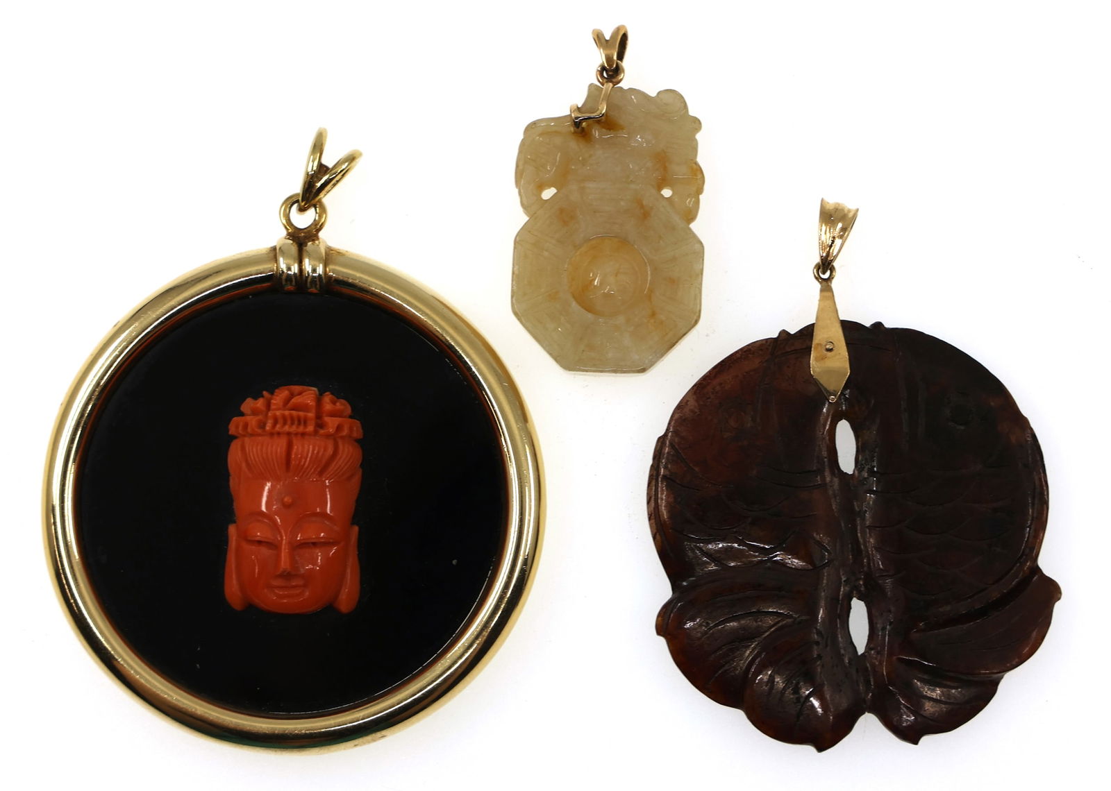 14K YELLOW GOLD CHINESE CARVED GEMSTONE PENDANTS (1 of 5)