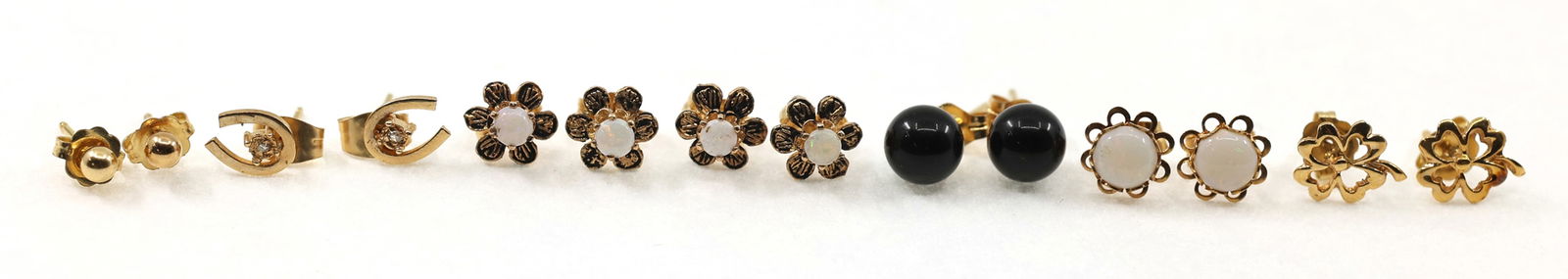 14K YELLOW GOLD STUD EARRINGS - OPAL, ONYX, & NOVELTY (1 of 4)