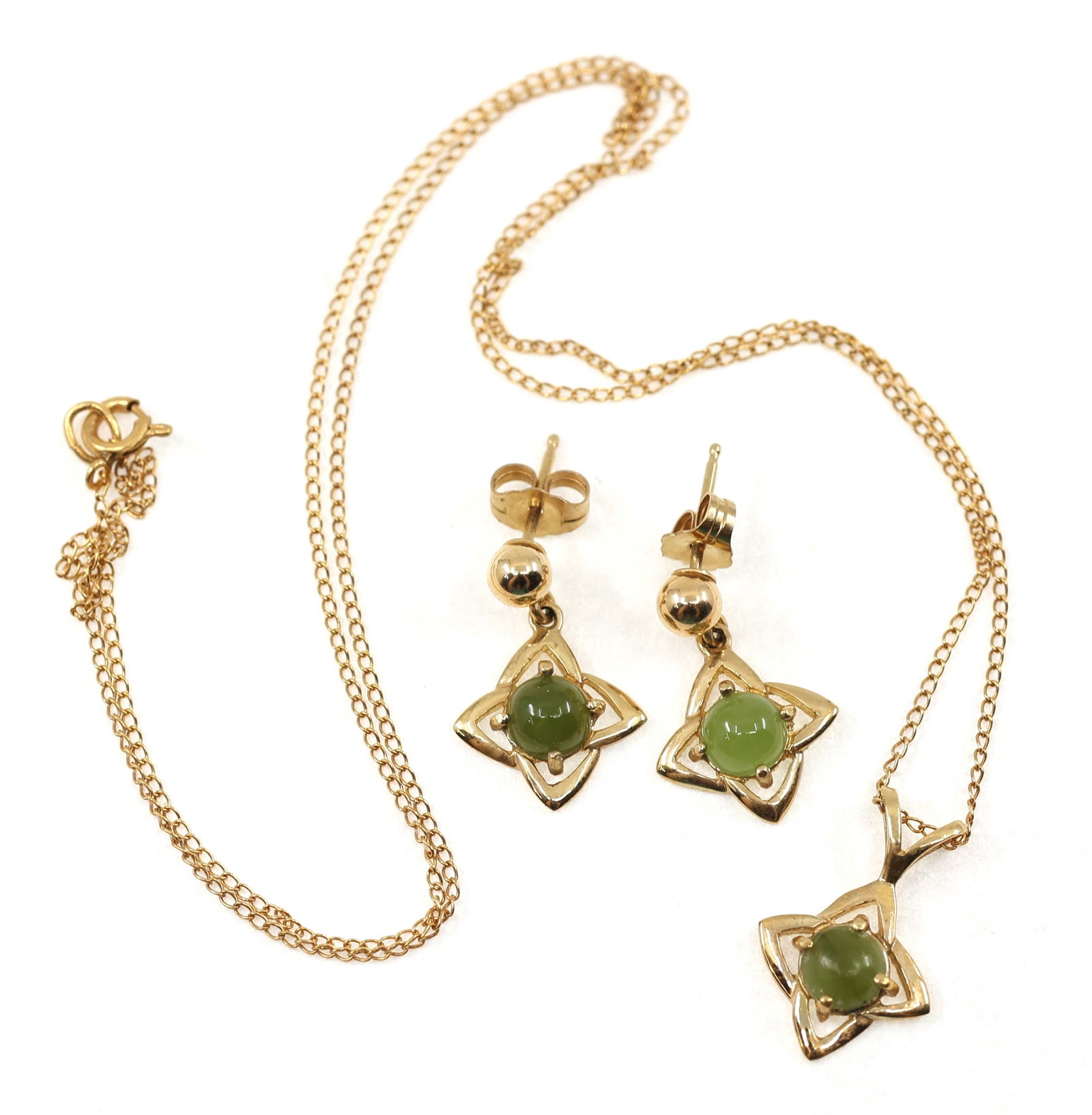 14K YELLOW GOLD JADE EARRINGS & PENDANT (1 of 4)