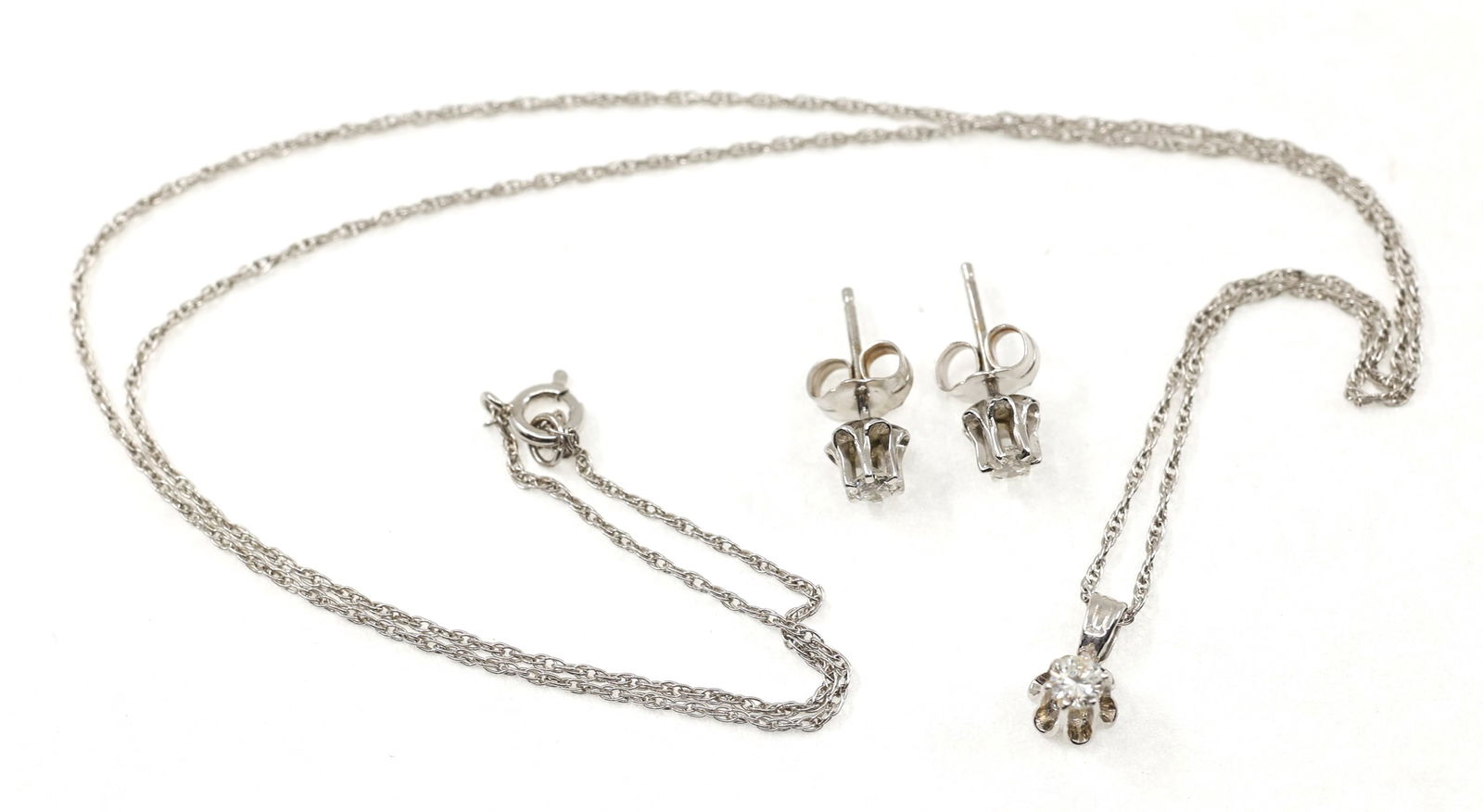 14K WHITE GOLD 0.27 CTW DIAMOND EARRINGS & PENDANT SET (1 of 5)