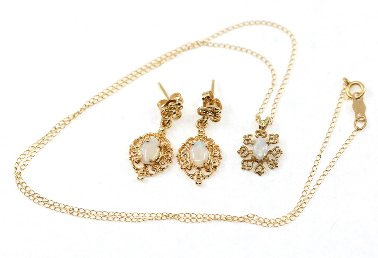 14K YELLOW GOLD OPAL EARRINGS & PENDANT SET (1 of 5)